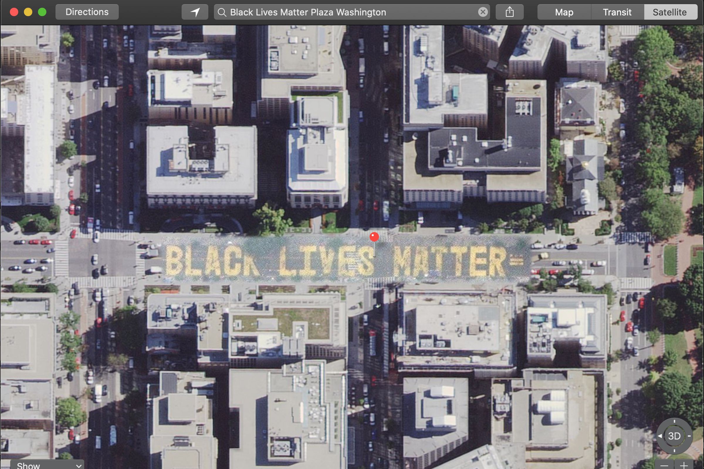Black Lives Matter Plaza as seen in Apple Maps app on MacOS.