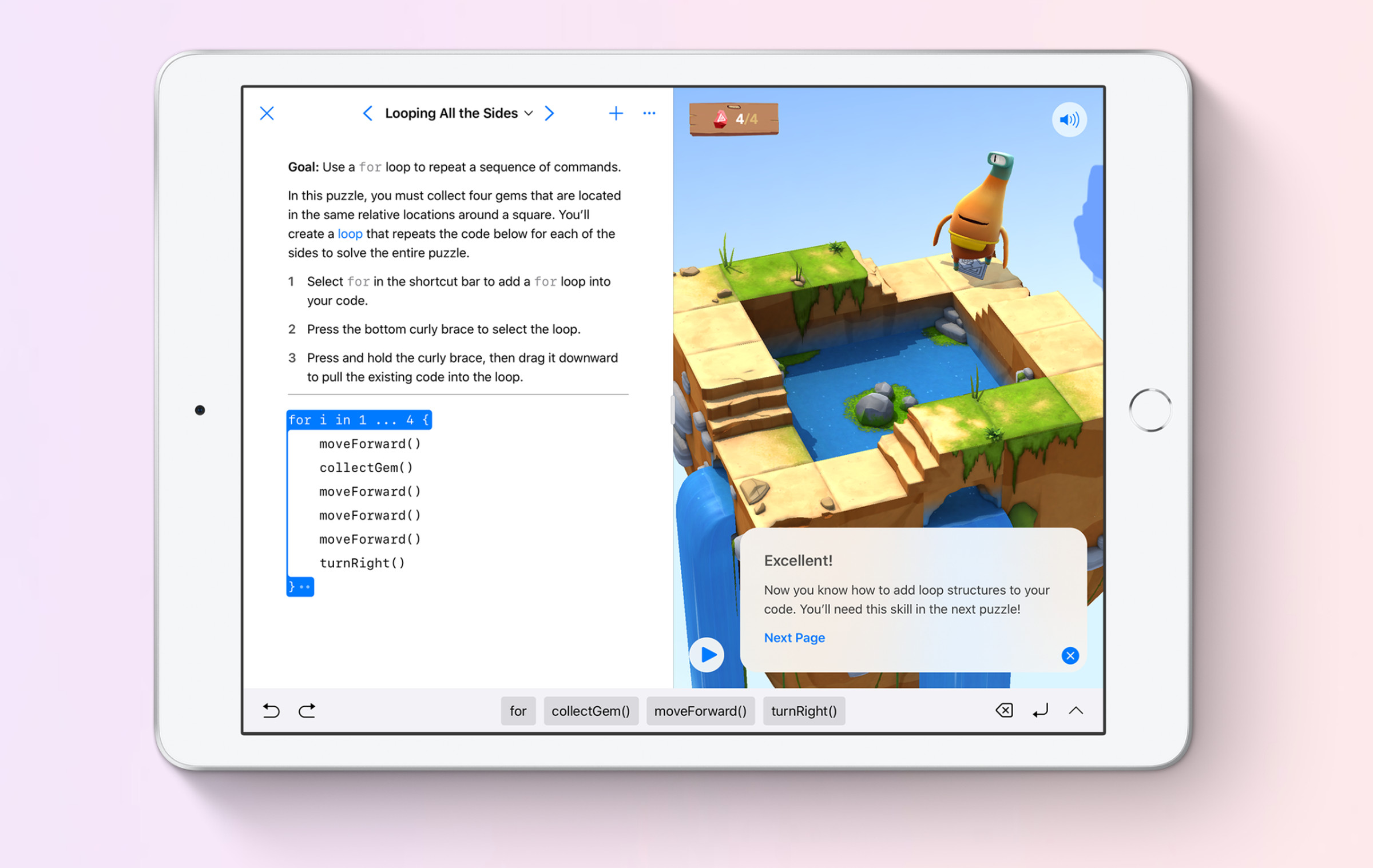 Here’s a lesson in Swift Playgrounds.
