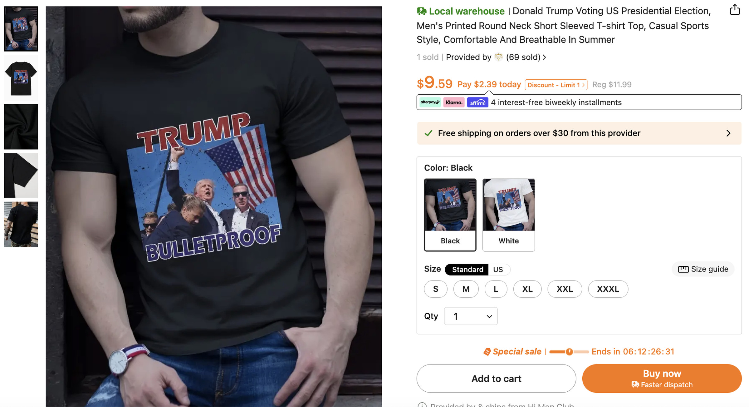 A Trump rally shooting t-shirt for sale on Temu