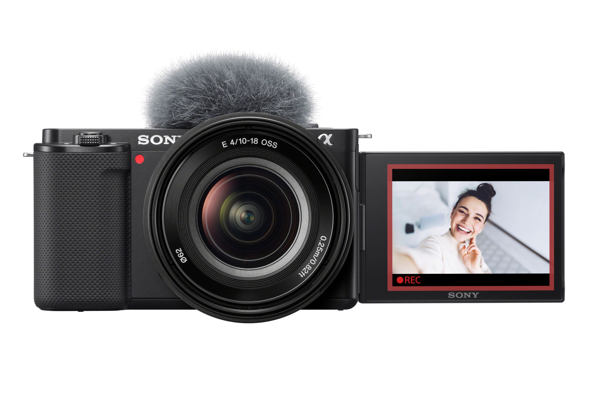 The ZV-E10 features an E-mount for interchangeable lenses and a large, 24-megapixel sensor.