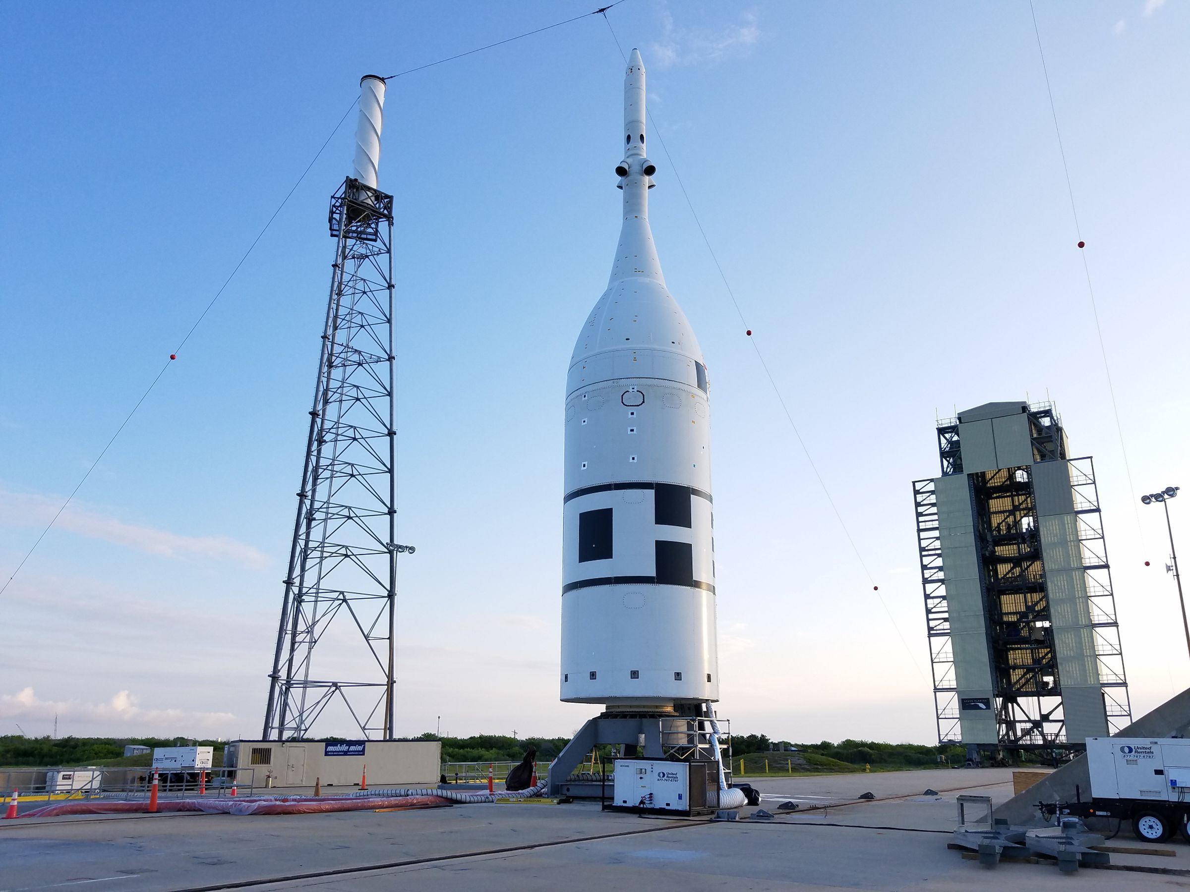 The Orion test capsule, the Launch Abort System, and the Northrop Grumman booster that will be used for the test.