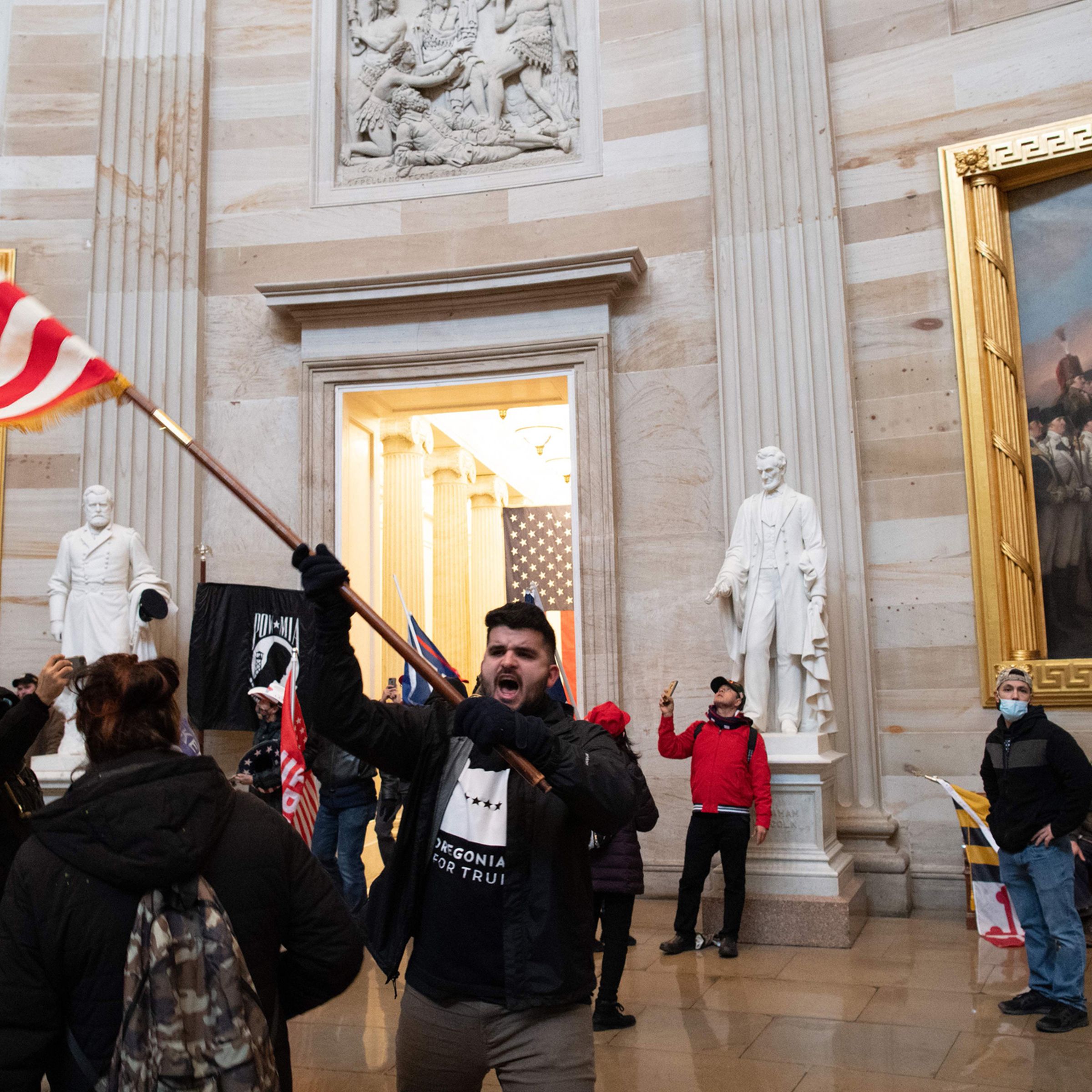 Supporters of US President Donald Trump protest inside the US Capitol on January 6th, 2021, in Washington, DC. Demonstrators breached security and entered the Capitol as Congress debated the 2020 presidential Electoral Vote Certification. 