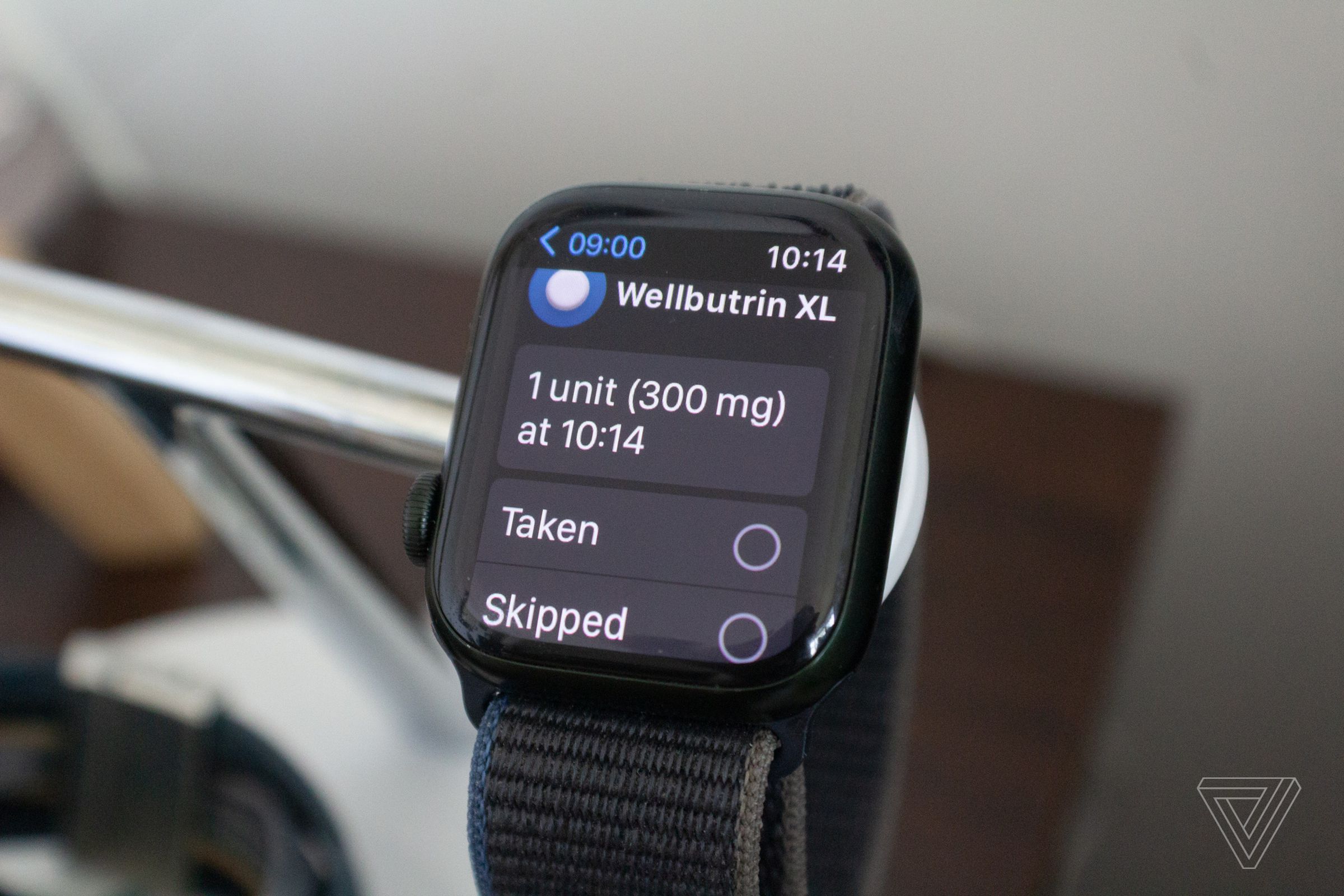 Medication logging screen shown on the Apple Watch Series 7