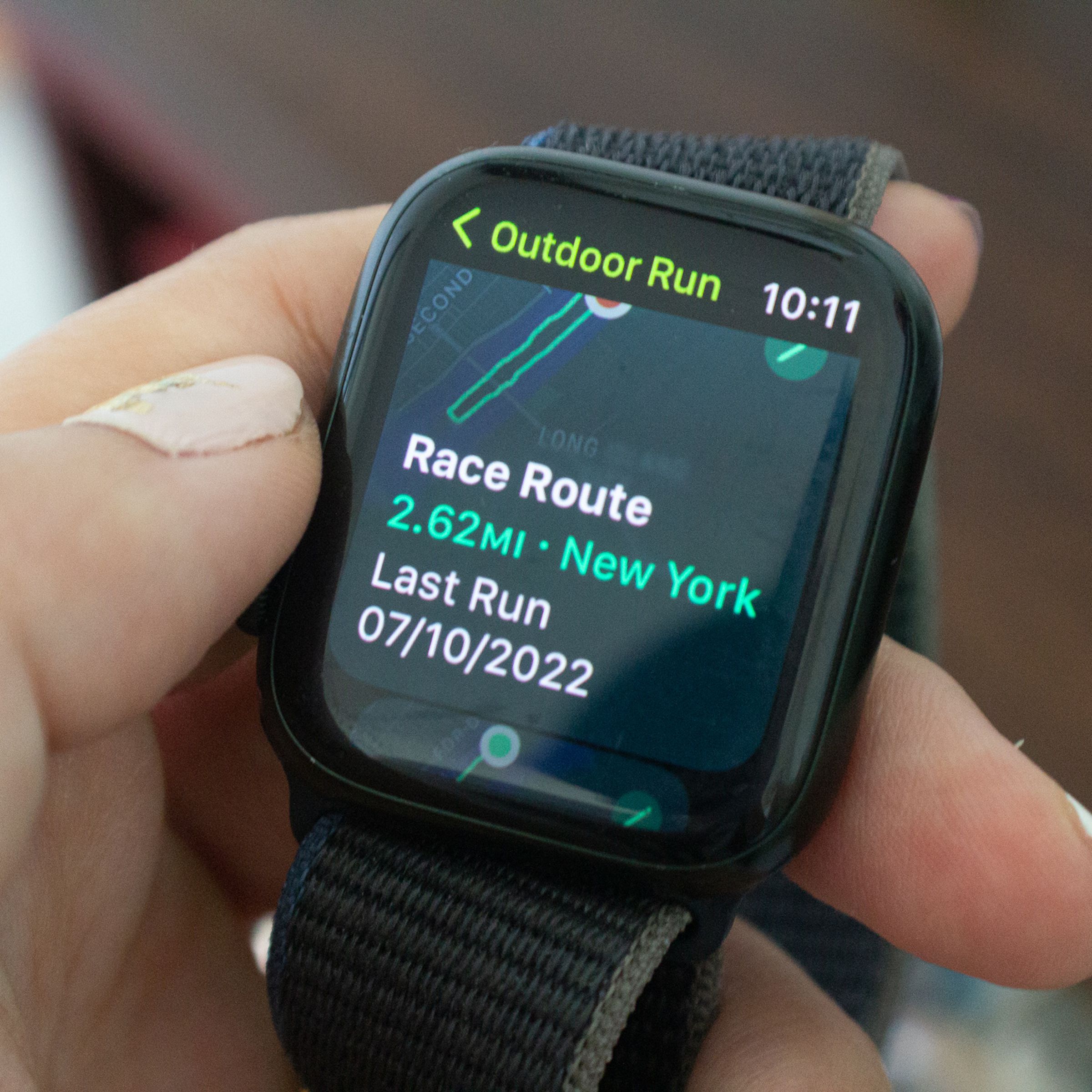 The Race Route workout displayed on a Apple Watch Series 7