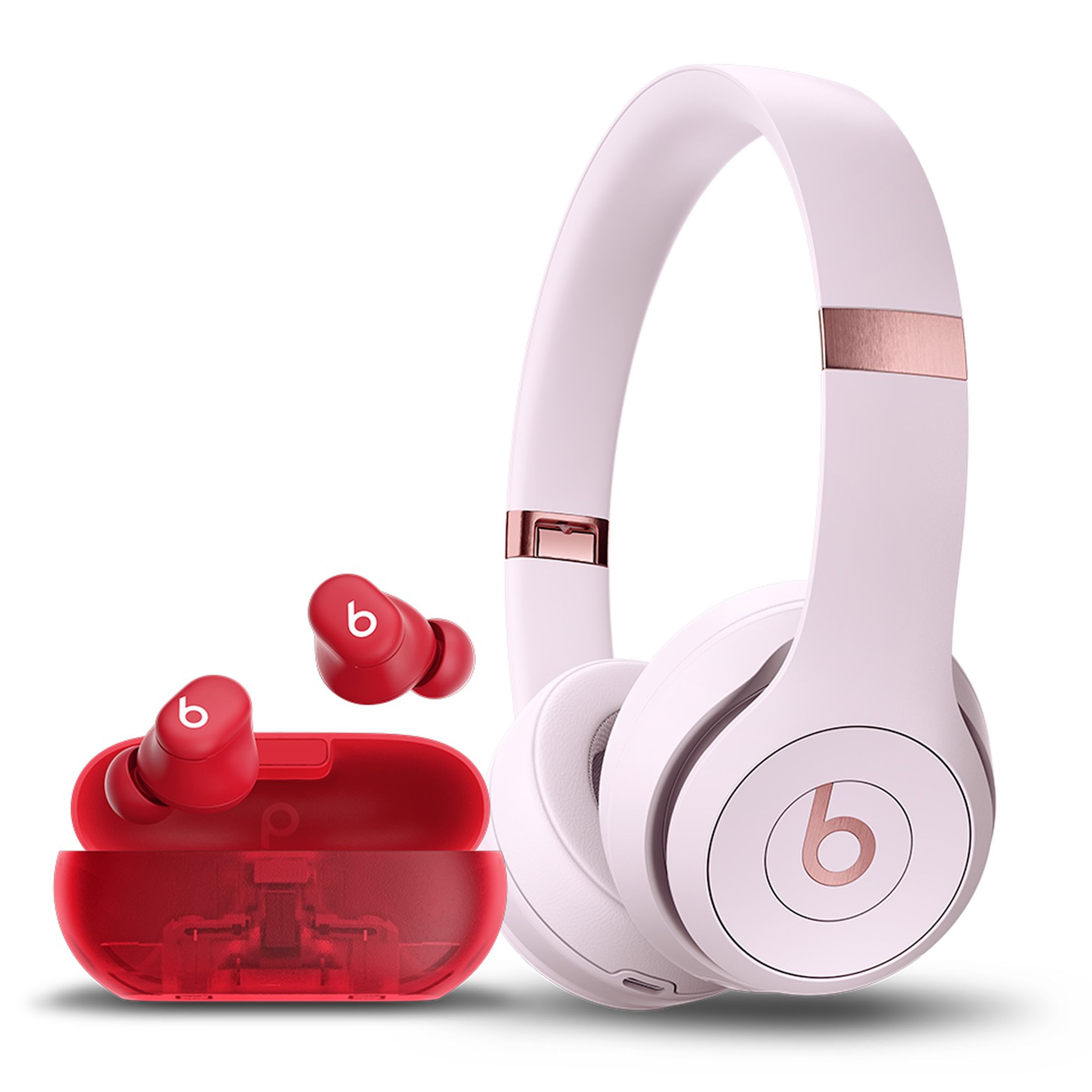 A marketing image of the Beats Solo Buds and Solo 4 headphones.