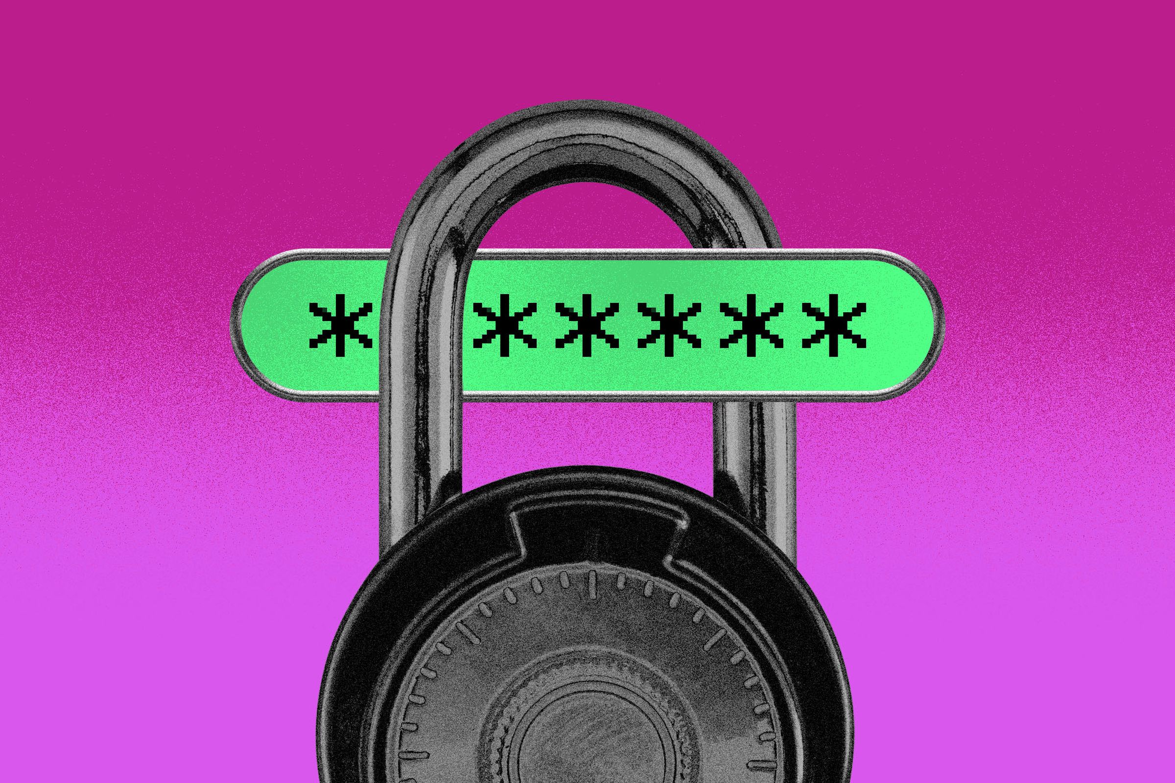 Illustration of a password above a closed combination lock.