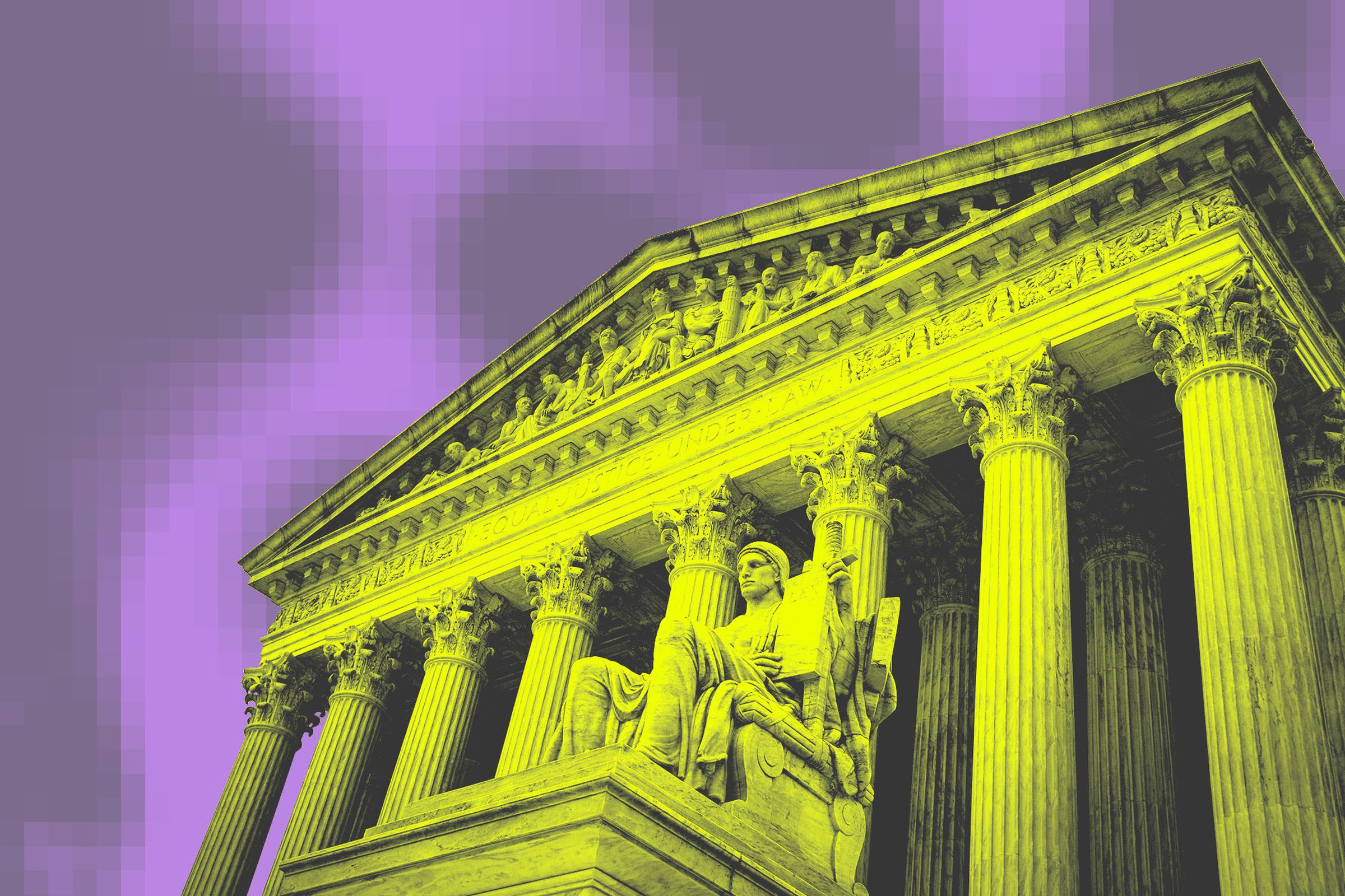 Photo illustration of the Supreme Court building with pixelated sky.