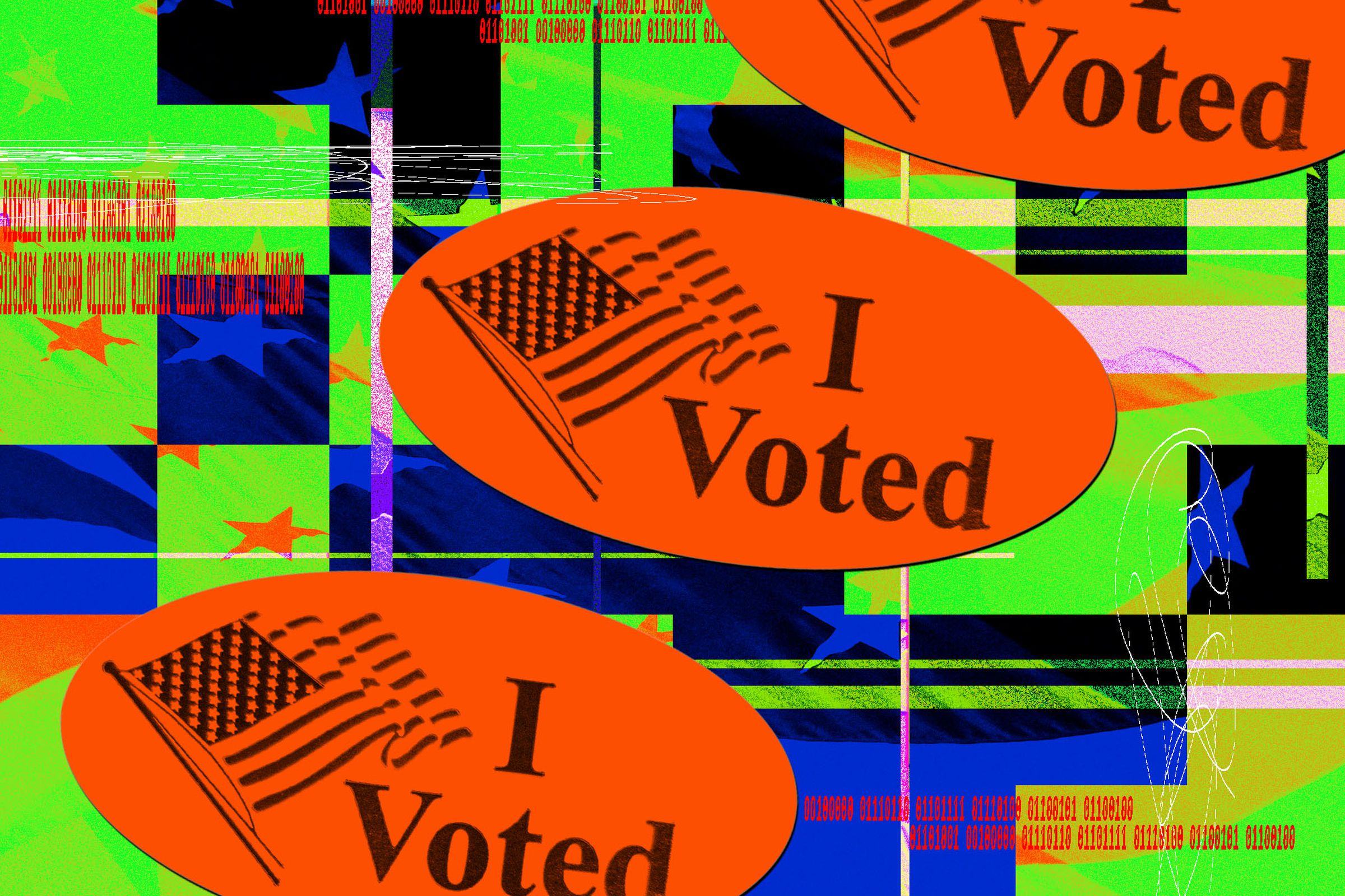 Graphic photo illustration of I Voted stickers.