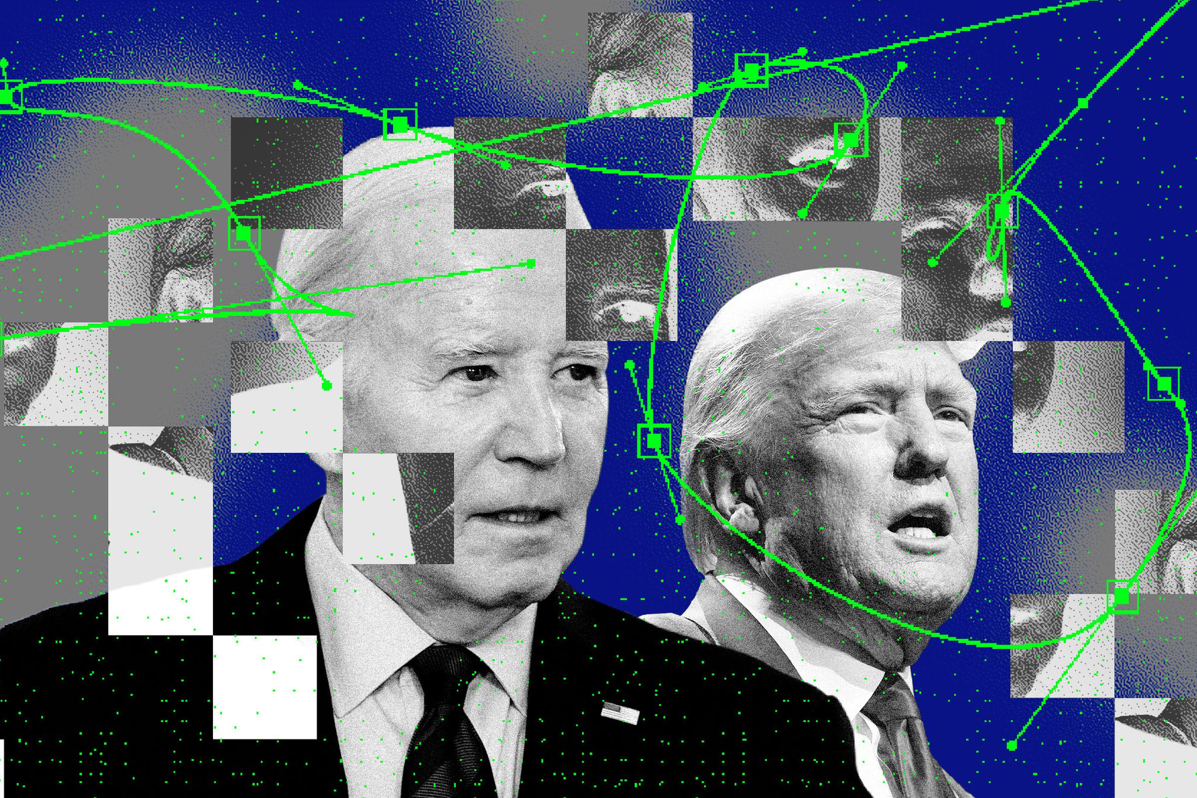 Photo illustration of Joe Biden and Donald Trump‘s faces being used for deep fake videos.