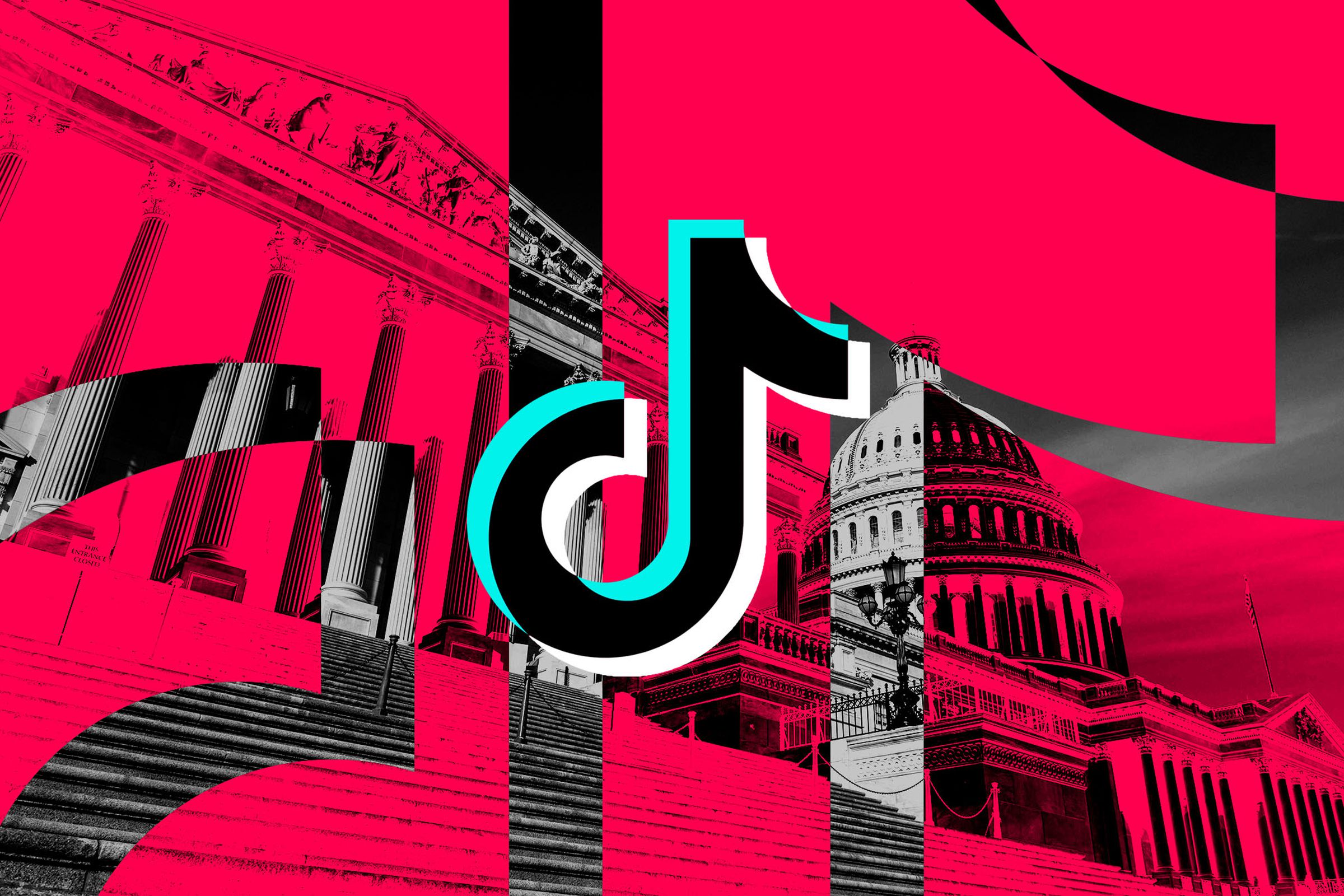 Photo collage of the TikTok logo over a photograph of the US Capitol building.
