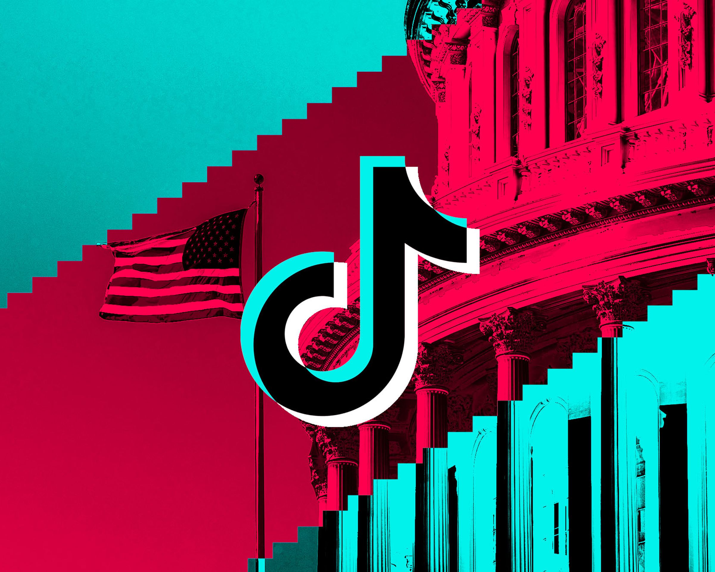 Photo collage of the TikTok logo over a photograph of the US Capitol building.