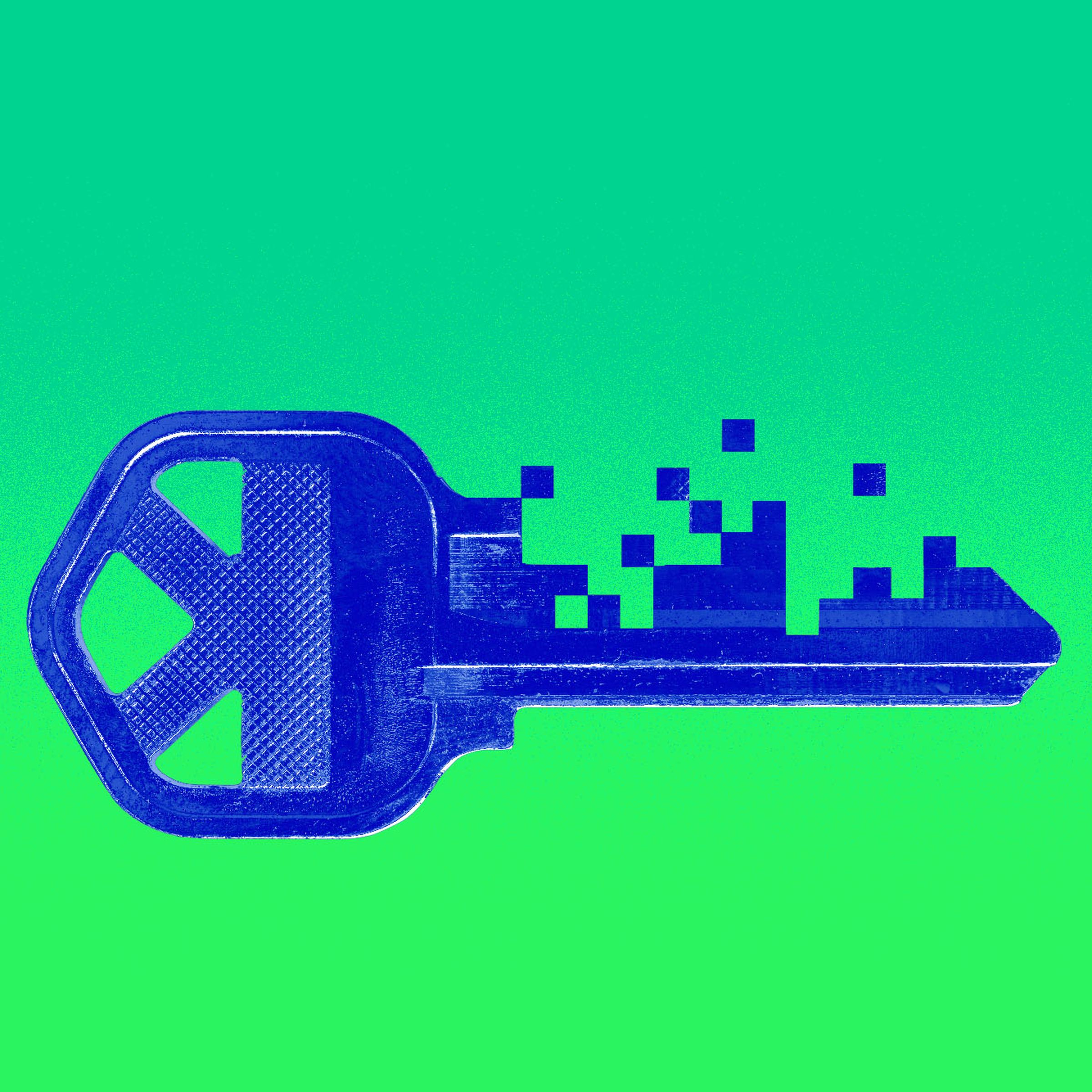Illustration of a key being pixelated.