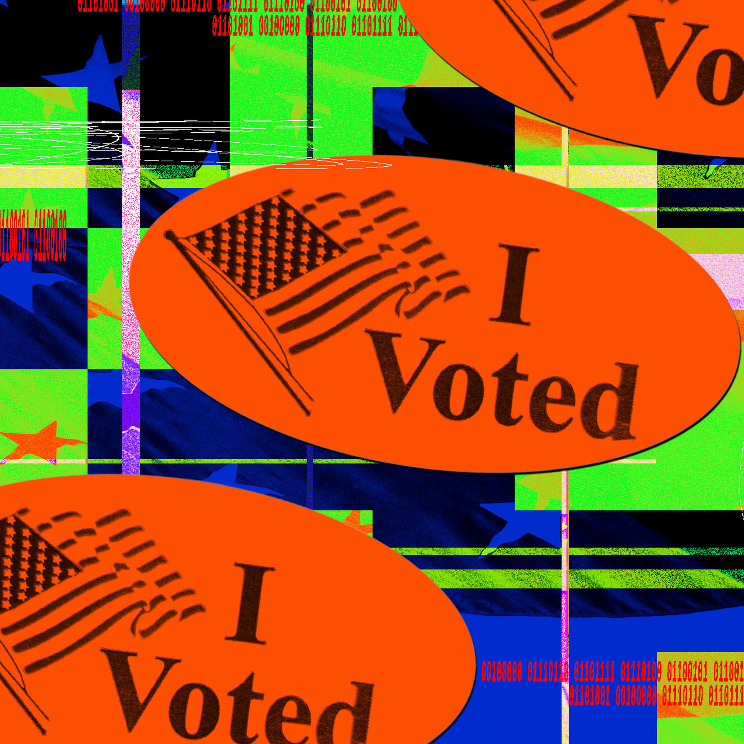Graphic photo illustration of I Voted stickers.