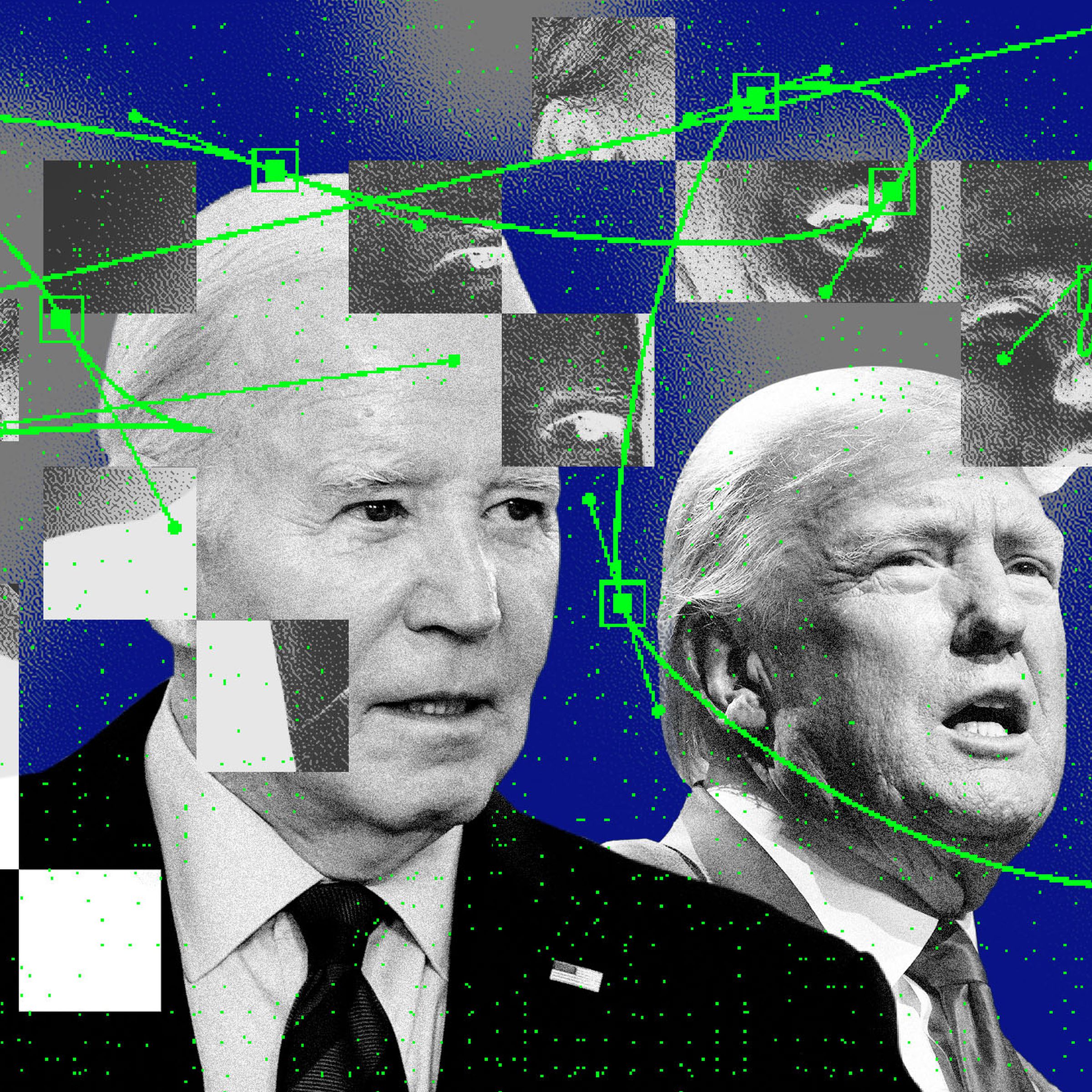 Photo illustration of Joe Biden and Donald Trump‘s faces being used for deep fake videos.