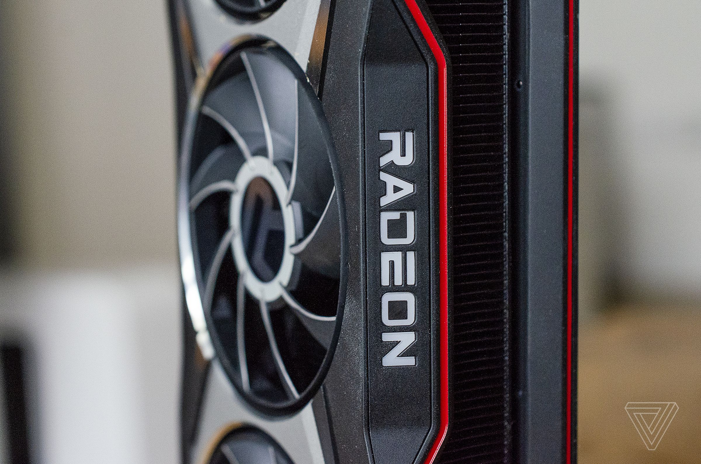 The Radeon logo lights up in red LEDs.