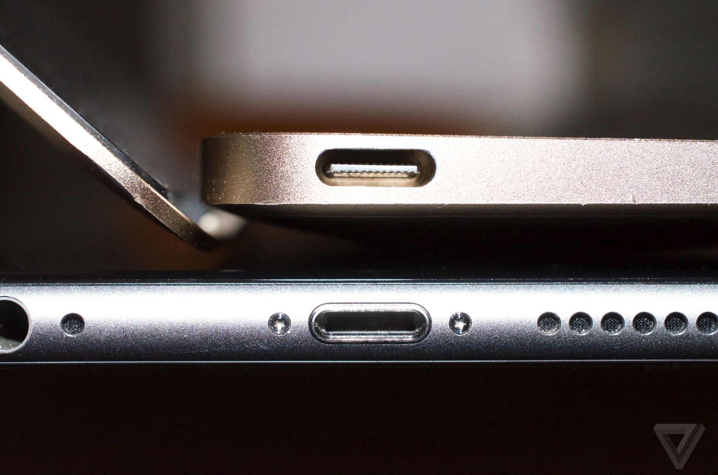 MacBook USB-C (top) vs. iPhone Lightning (bottom).