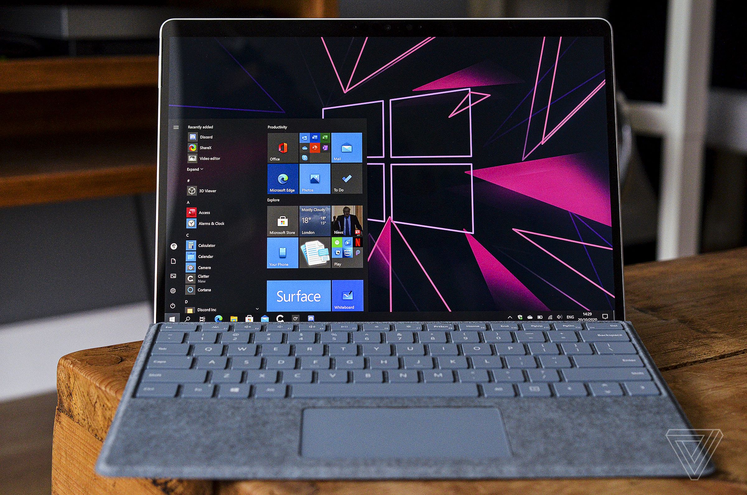 The 13-inch Surface Pro X display.