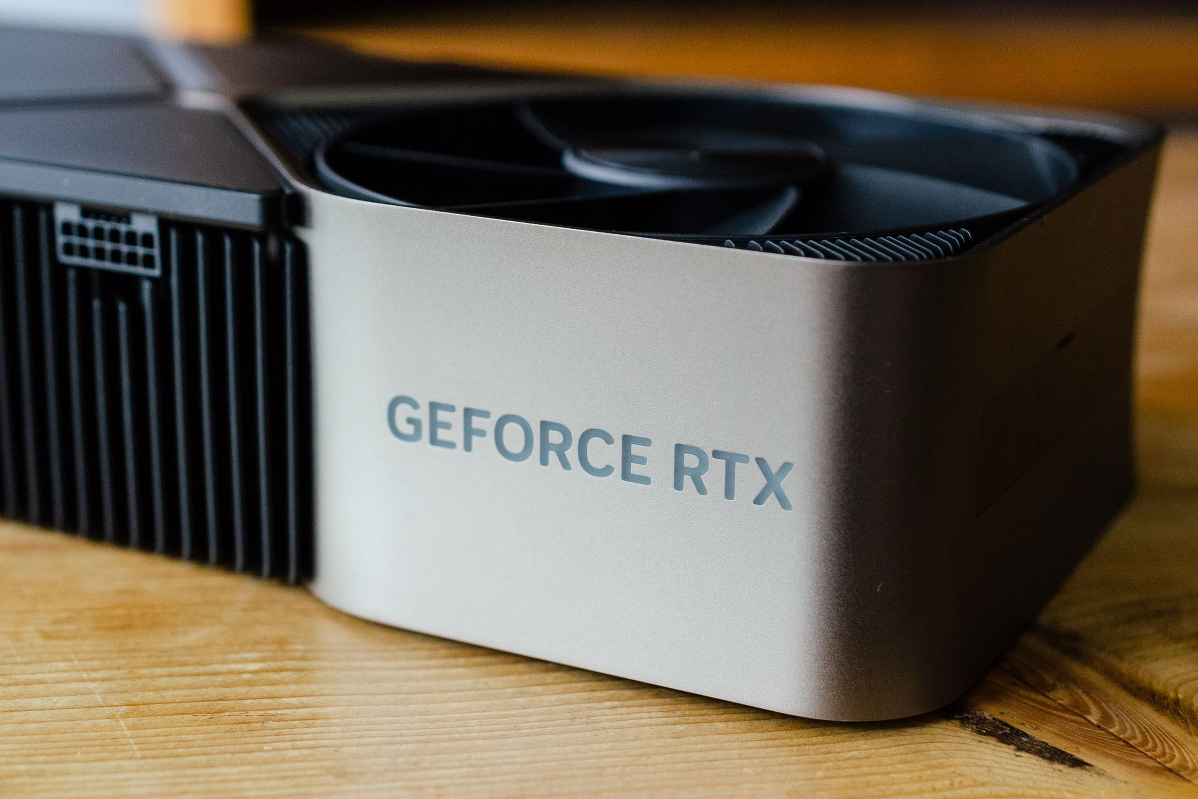 The GeForce RTX logo on the Nvidia GeForce RTX 4090 Founders Edition.