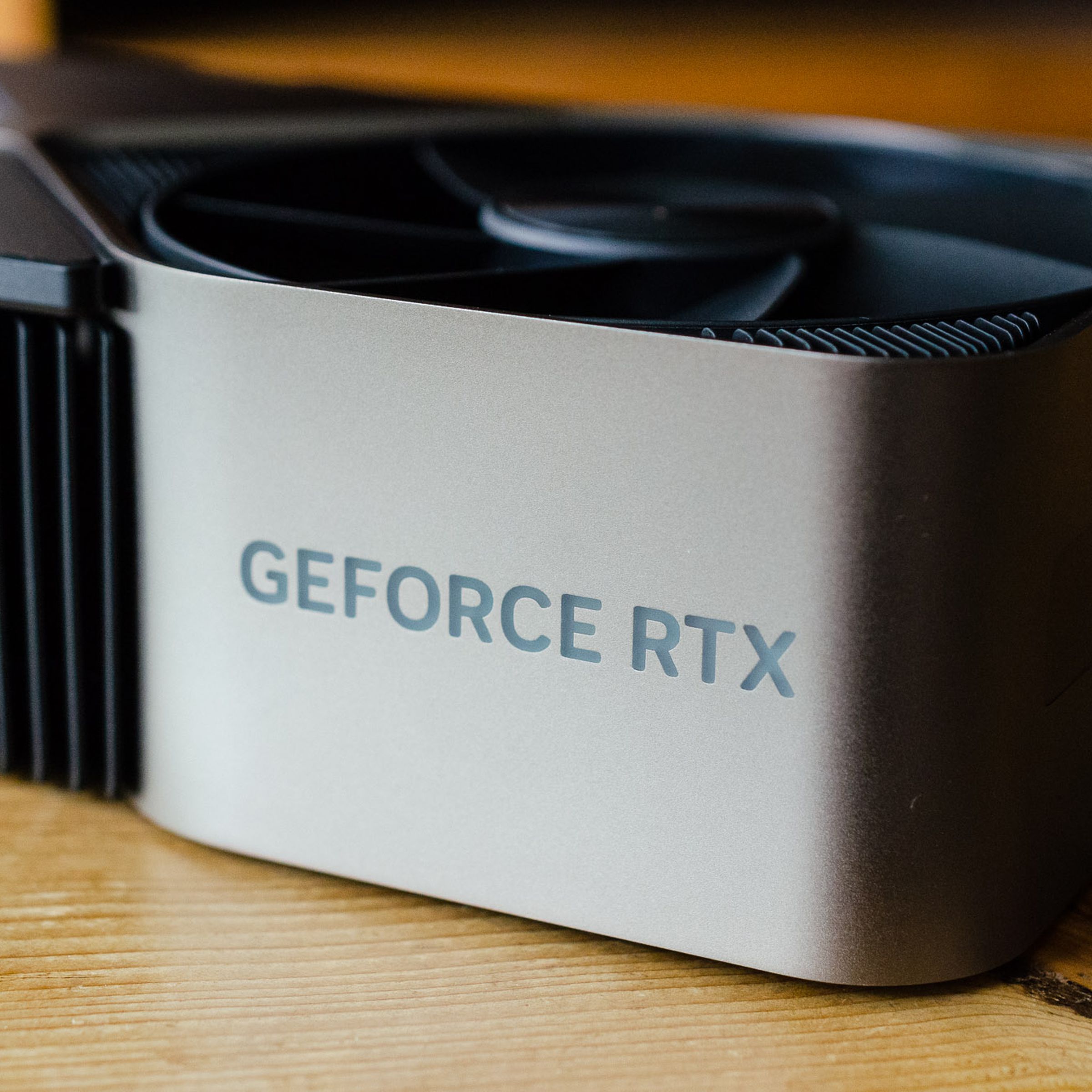 The GeForce RTX logo on the Nvidia GeForce RTX 4090 Founders Edition.