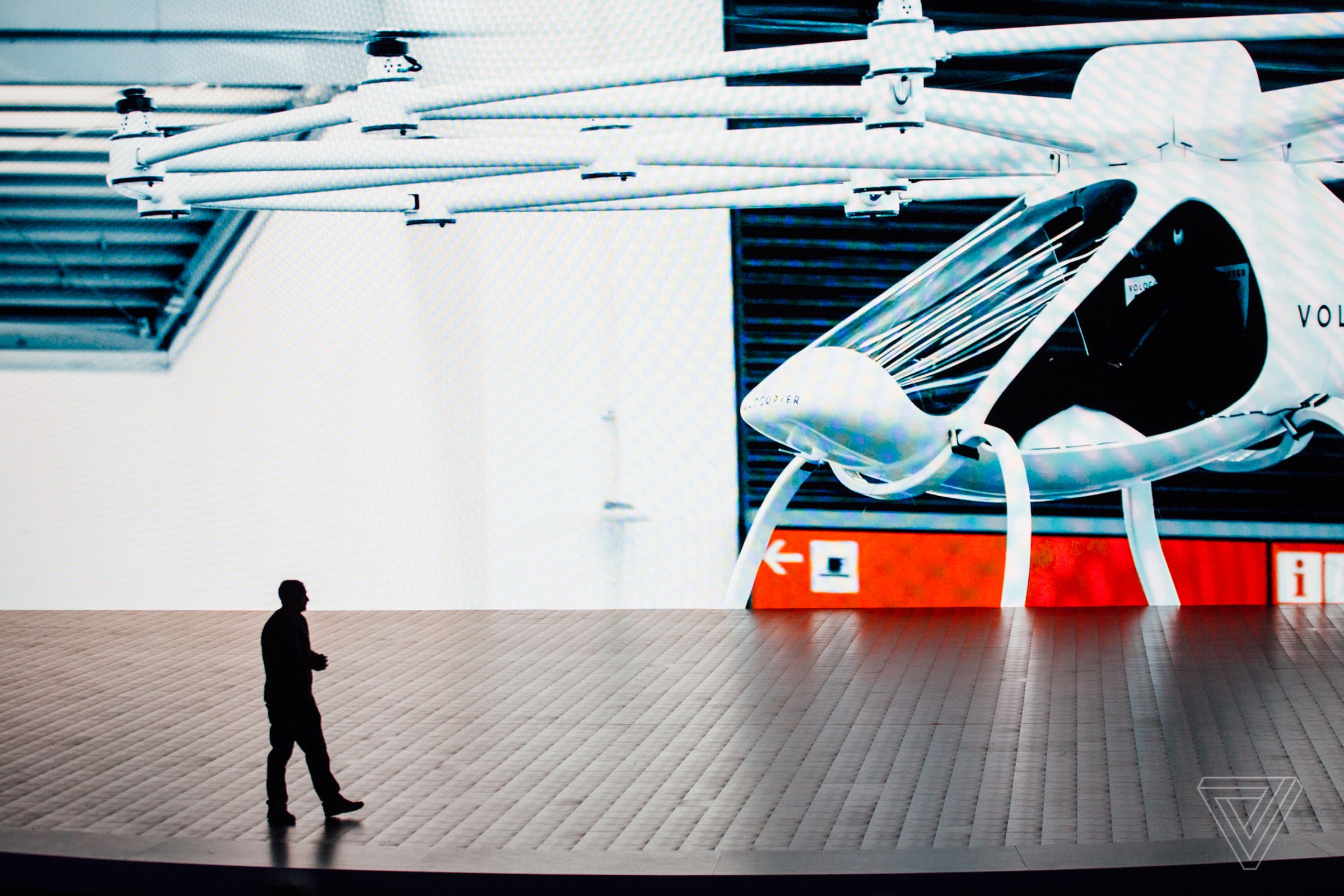 Krzanich introduces the Volocopter during rehearsal, one of the highlights of the keynote.