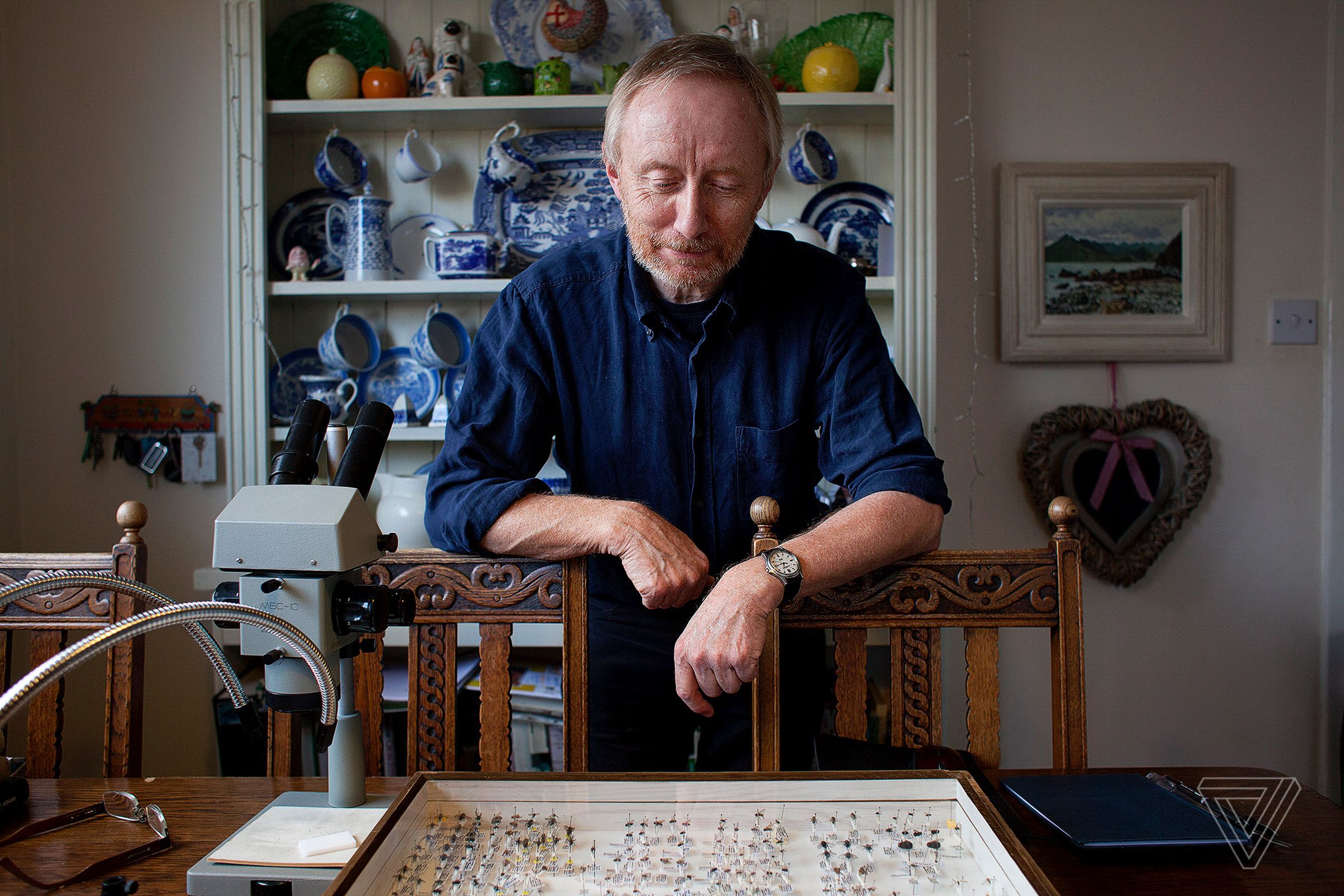 Entomologist Stephen Moran at home in Inverness with specimens of the extremely rare Fonseca’s Seedfly.