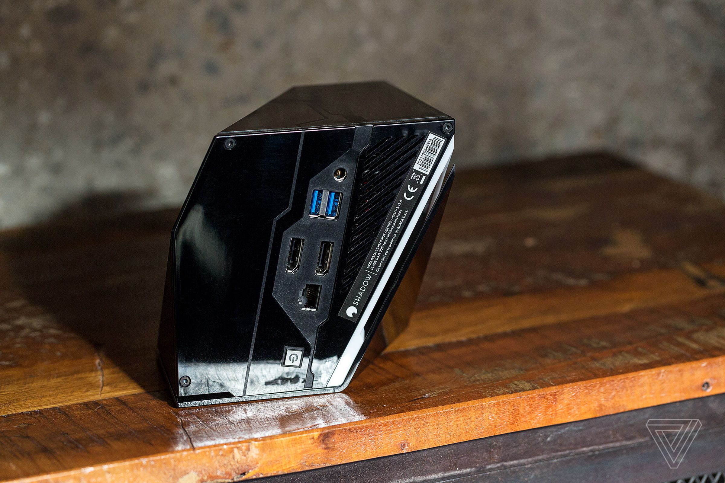 The Shadow Box is a video decoder for handling changes in frame rate and resolution while streaming. Shadow users can plug in a monitor, keyboard, mouse, headset, and ethernet to effectively create a desktop Windows 10 gaming PC.