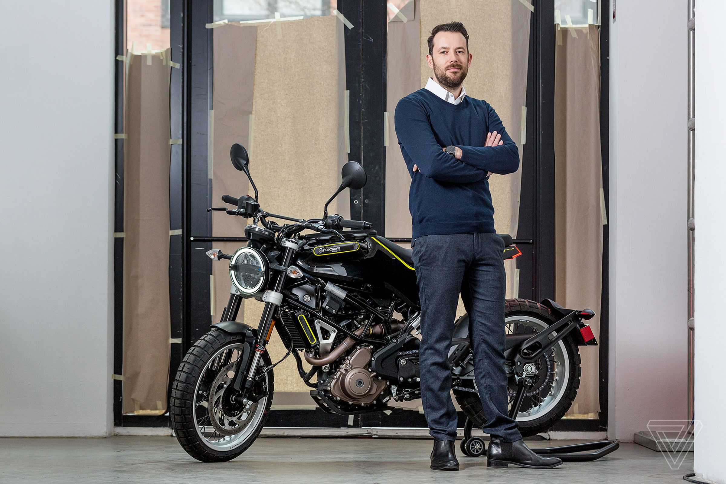 Designer Maxime Thouvenin with the new Husqvarna Svartpilen 401 street bike