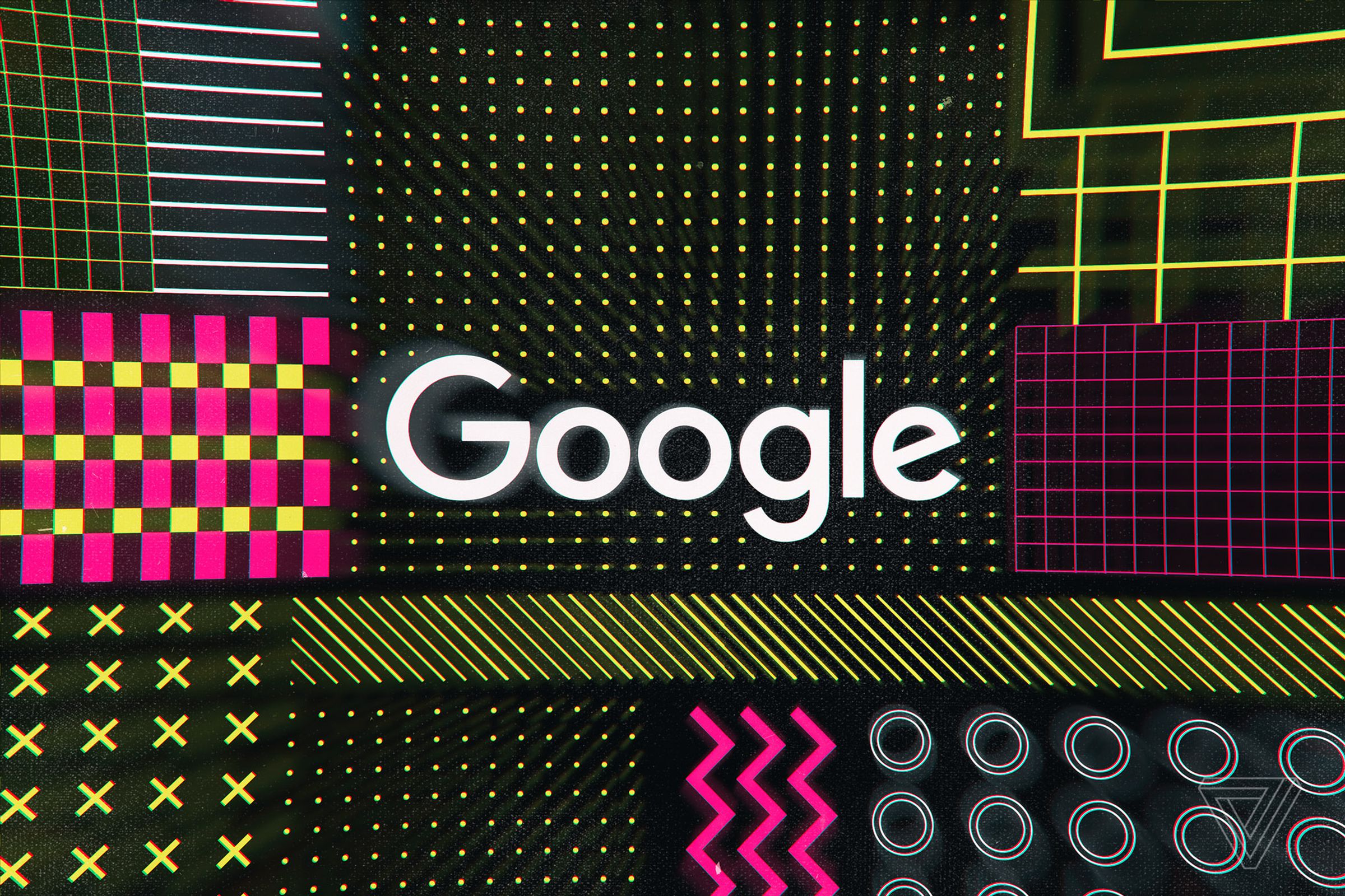 The Google logo on a colorful, geometric background