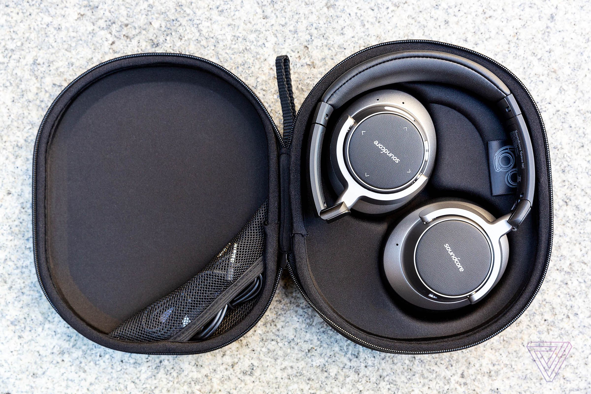The Space NC headphones in their case.