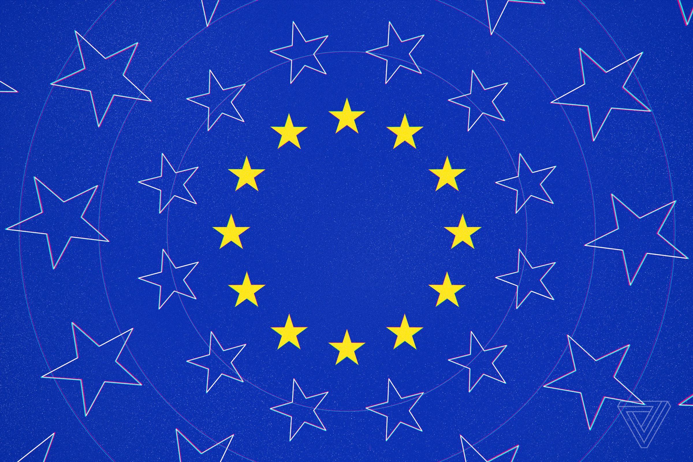 A circle of 12 gold stars representing the European Union.