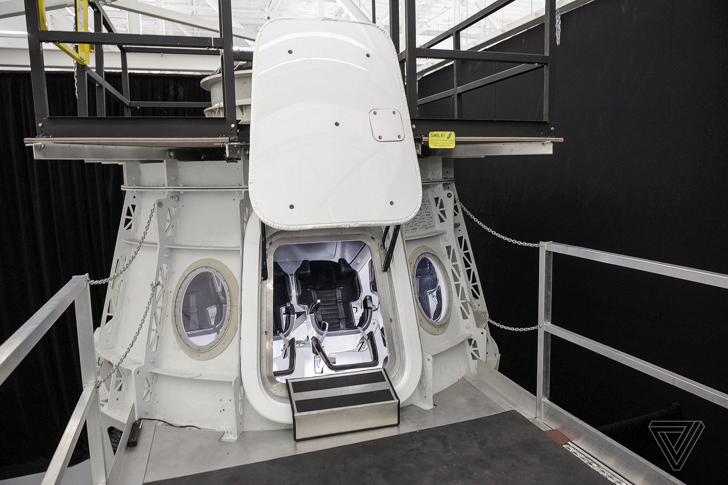 The Crew Dragon capsule simulator at SpaceX’s headquarters.