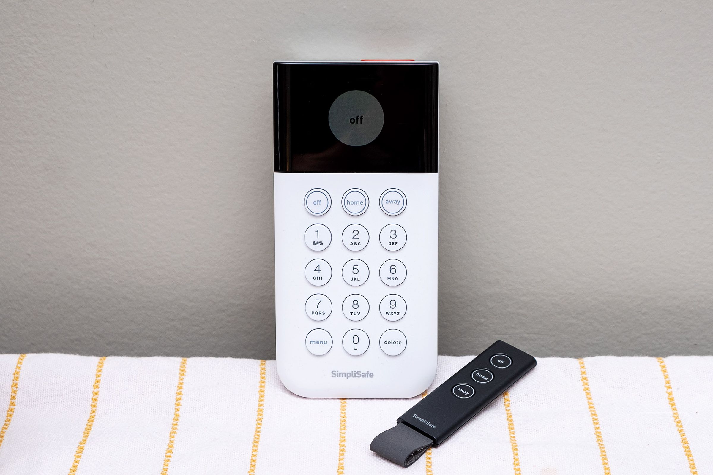 SimpliSafe’s battery-operated keypad and keyfob make arming and disarming the system very easy