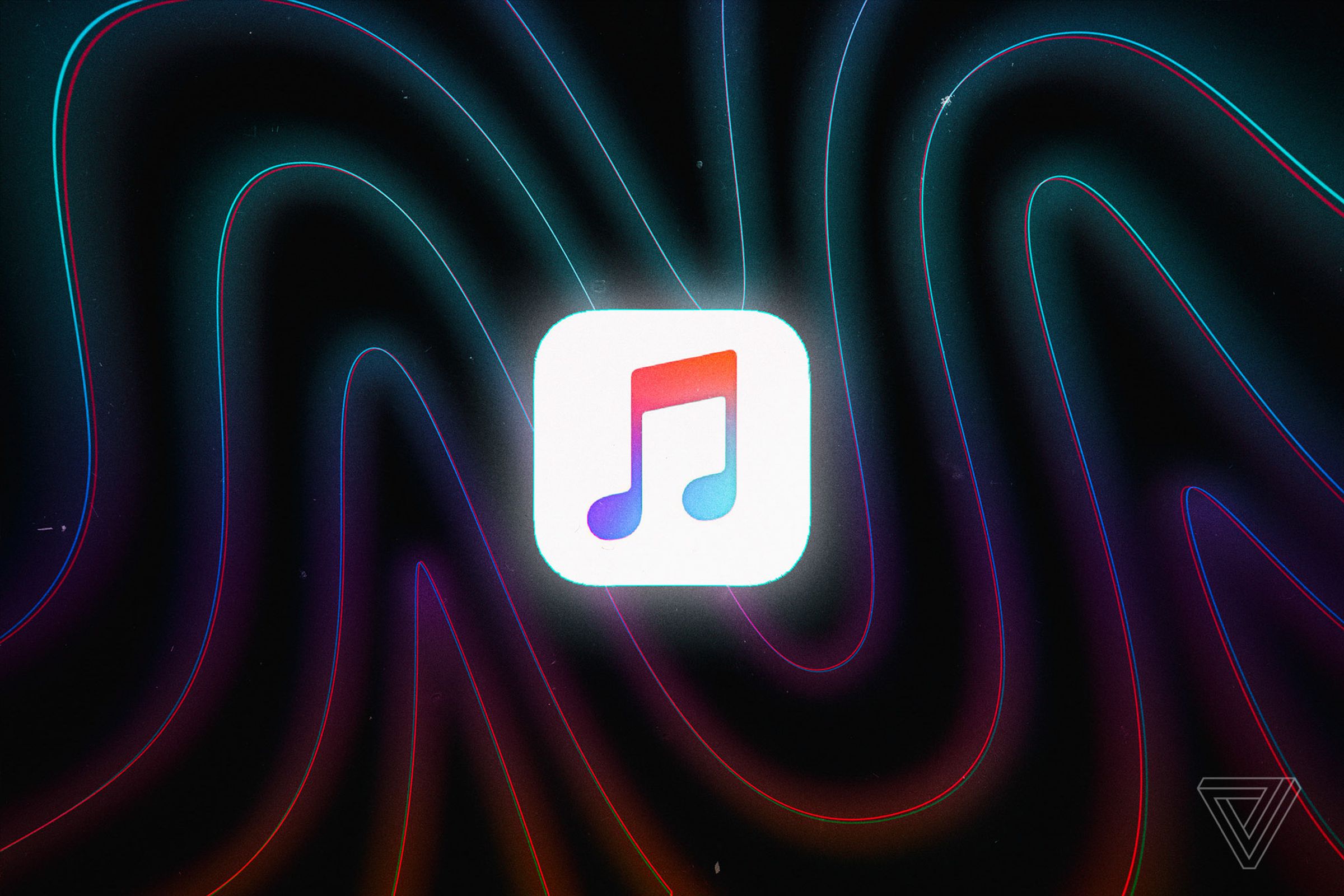 The Apple Music logo on a background with a wave pattern