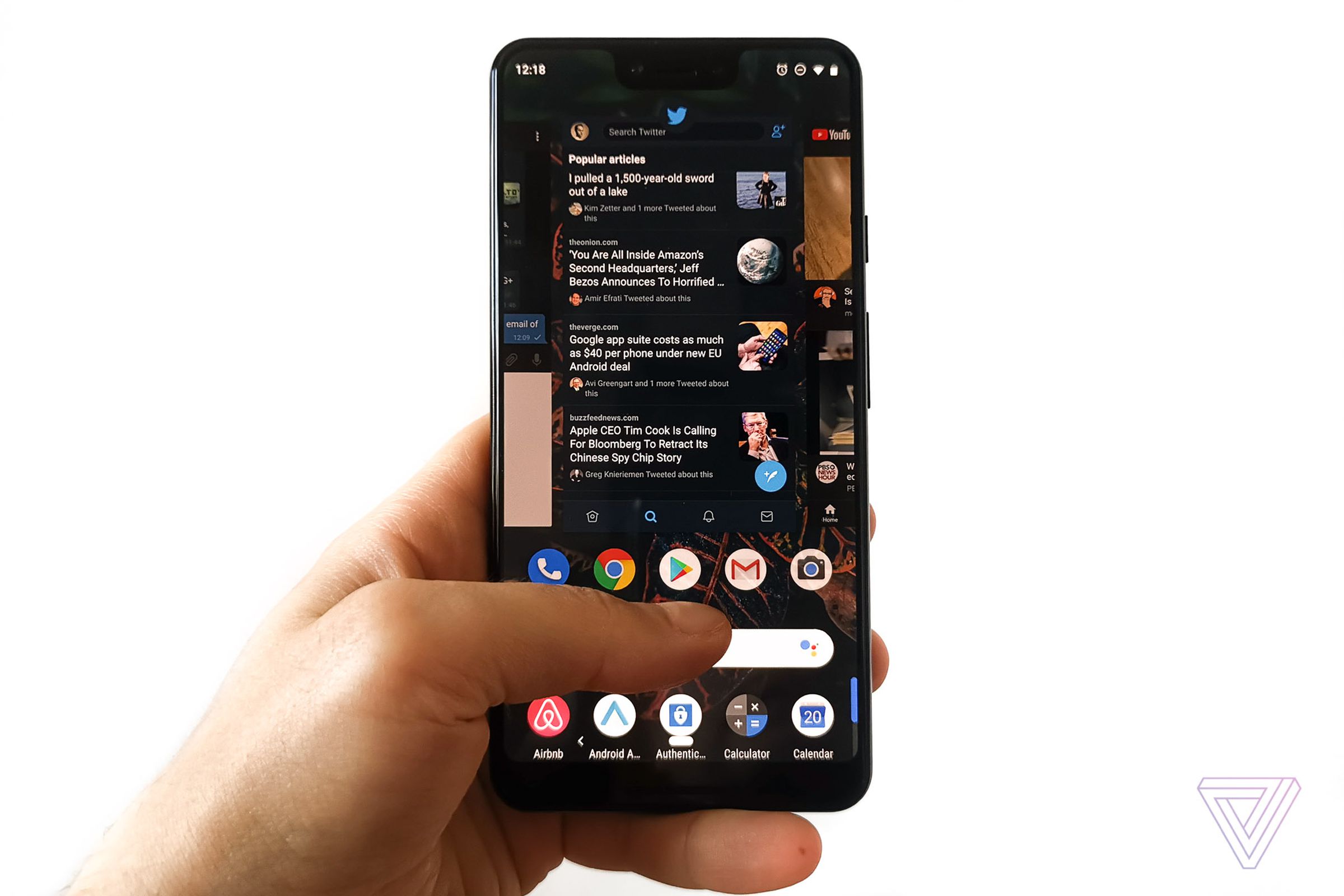 Android Pie’s multitasking menu on the Google Pixel 3 XL