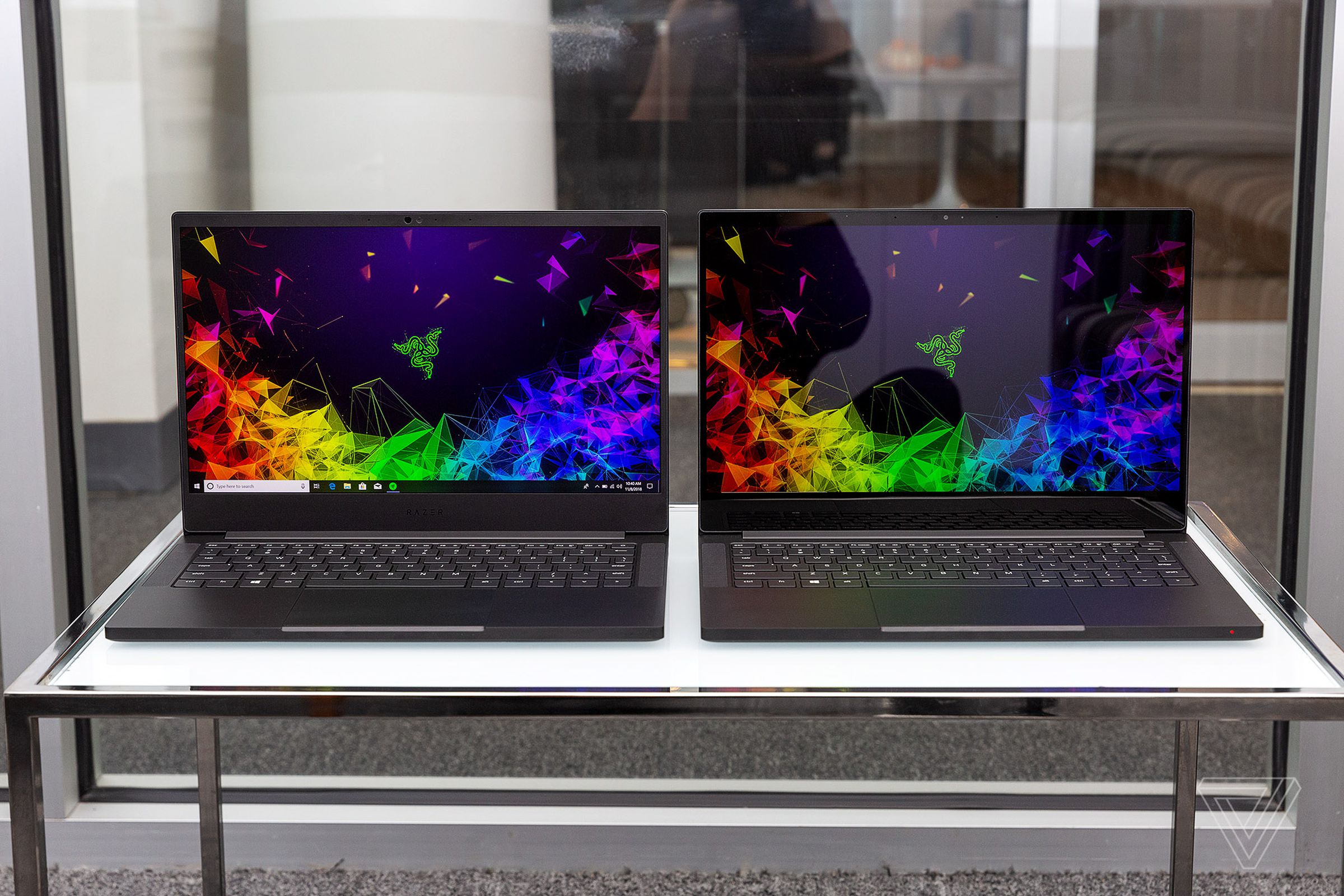 The new Blade Stealth in matte FHD (left) and glossy 4K (right) screen configurations.