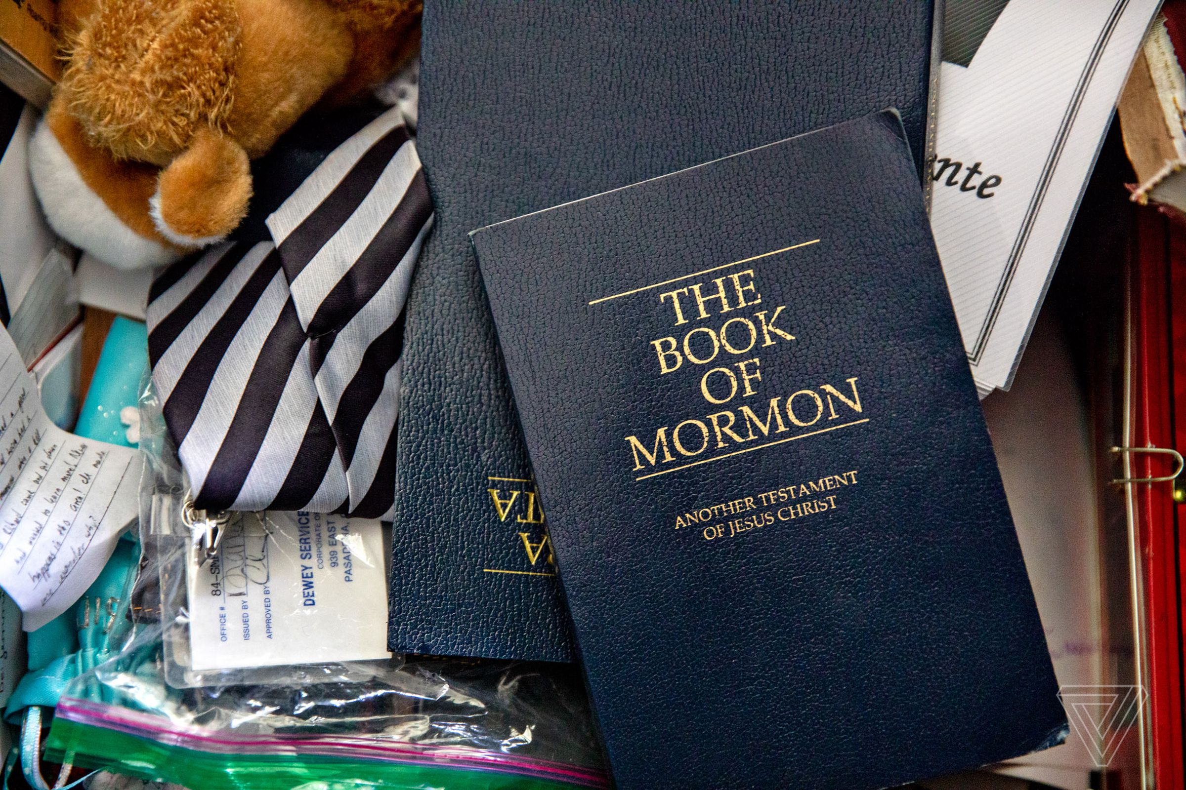 Joseph’s Book of Mormon and tie in a chest full of belongings from his mission for the LDS Church.