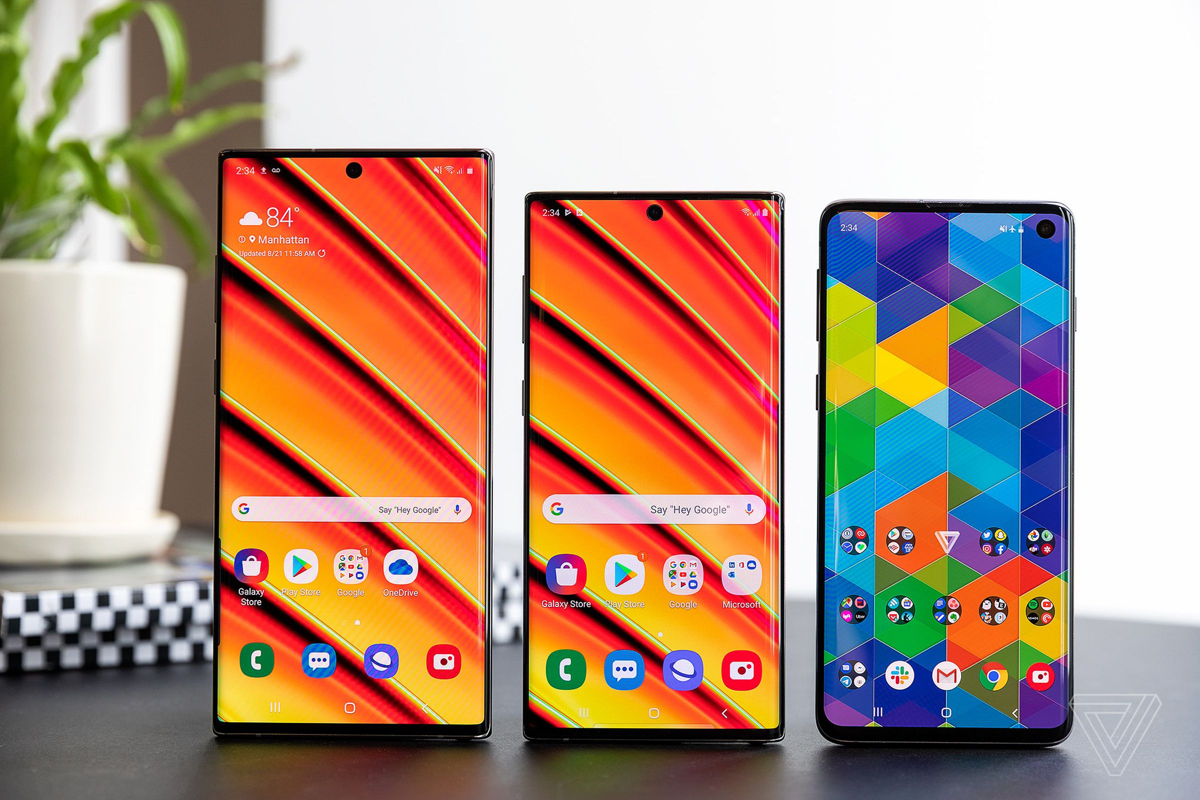 Left to right: Samsung Note 10 Plus, Note 10, Galaxy S10