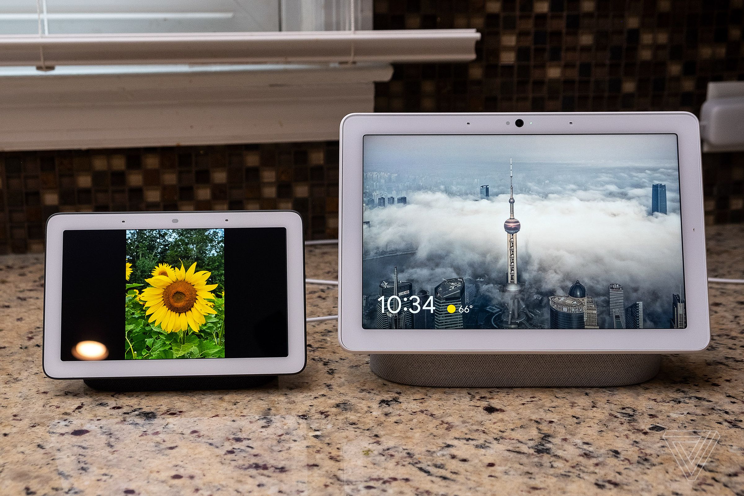 The Nest Hub (left) and the Nest Hub Max (right) both make great digital picture frames.