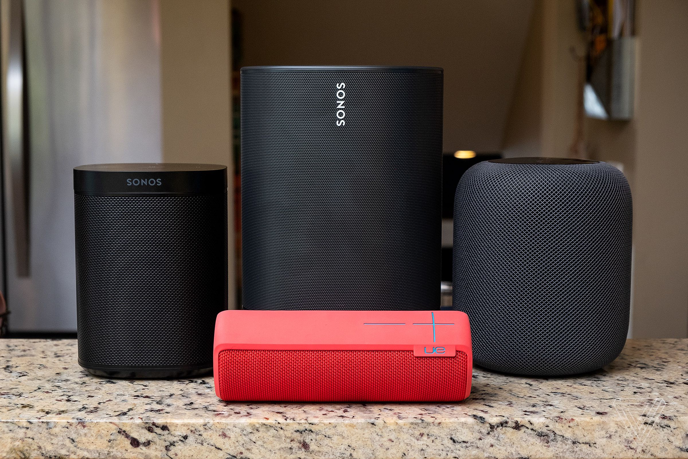 The Sonos Move is considerably larger than the Sonos One, Apple HomePod, or a typical Bluetooth speaker such as the UE Boom 2.