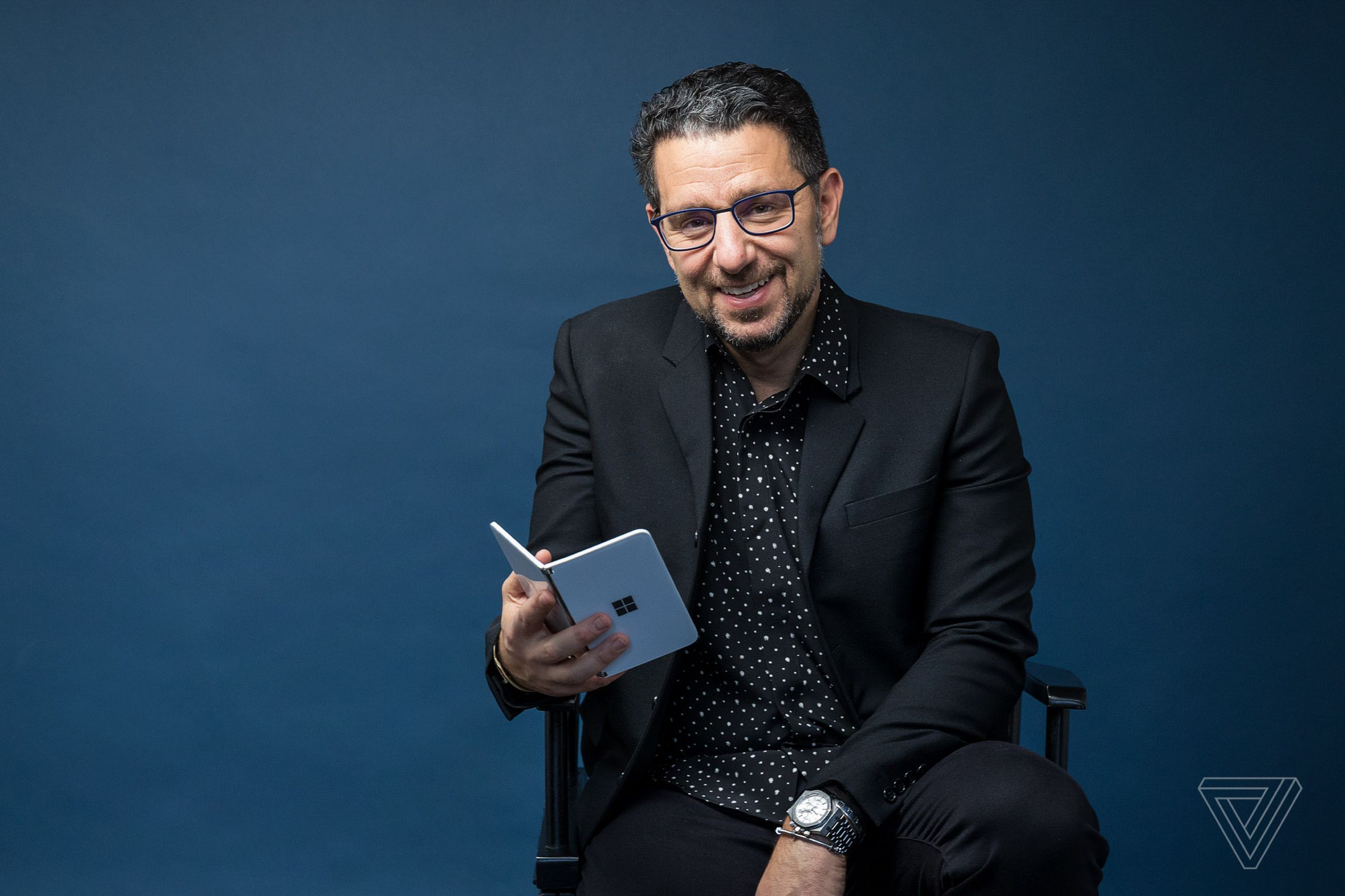 Microsoft’s Panos Panay with a Surface Duo.