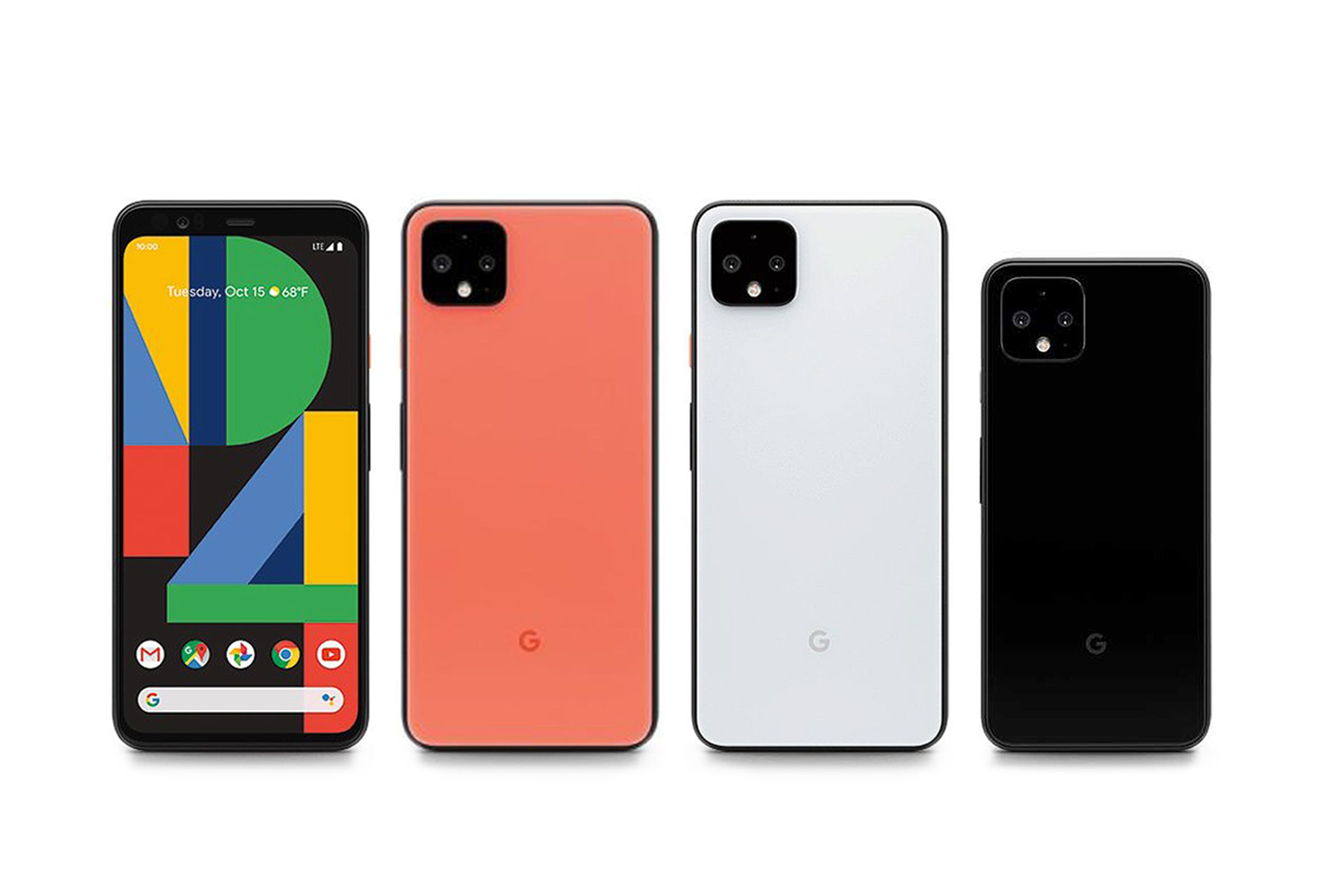 Leaked renders of the “oh so orange” and “clearly white” Pixel 4 XLs and the “just black” Pixel 4.