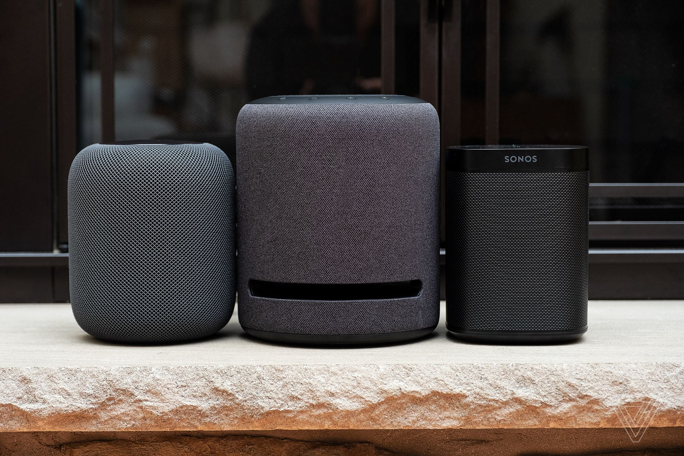 The Studio is larger than the Sonos One or Apple HomePod.