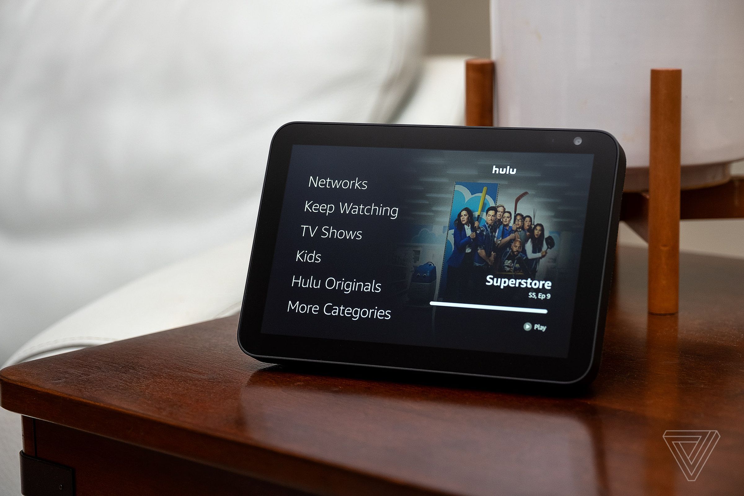 The Echo Show 8 has an eight-inch display and a camera for video chatting.