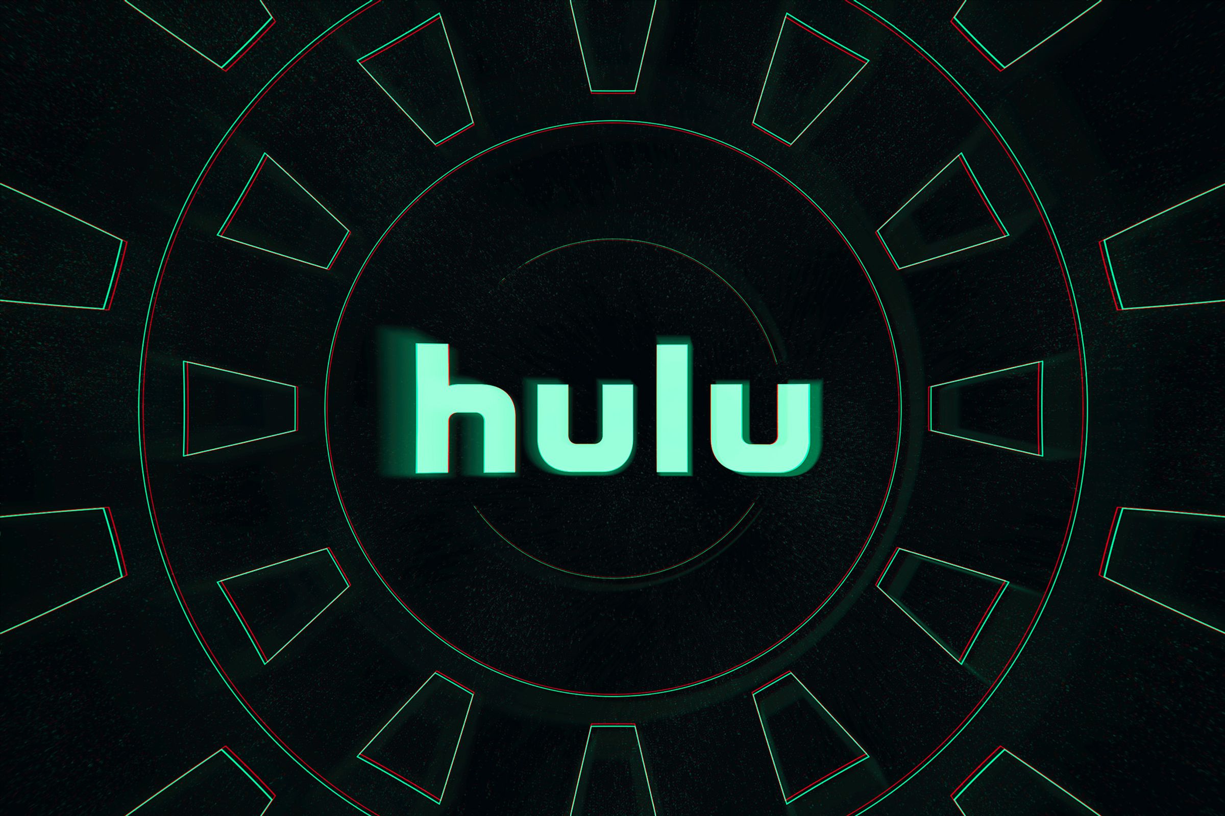 The word hulu against a black background with light green circles radiating out.