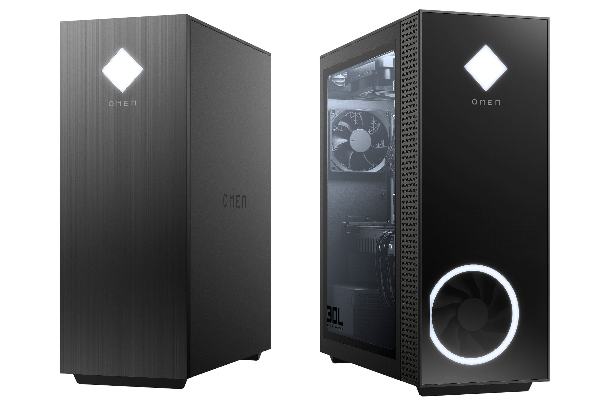 HP’s new Omen 25L (left) and the 30L