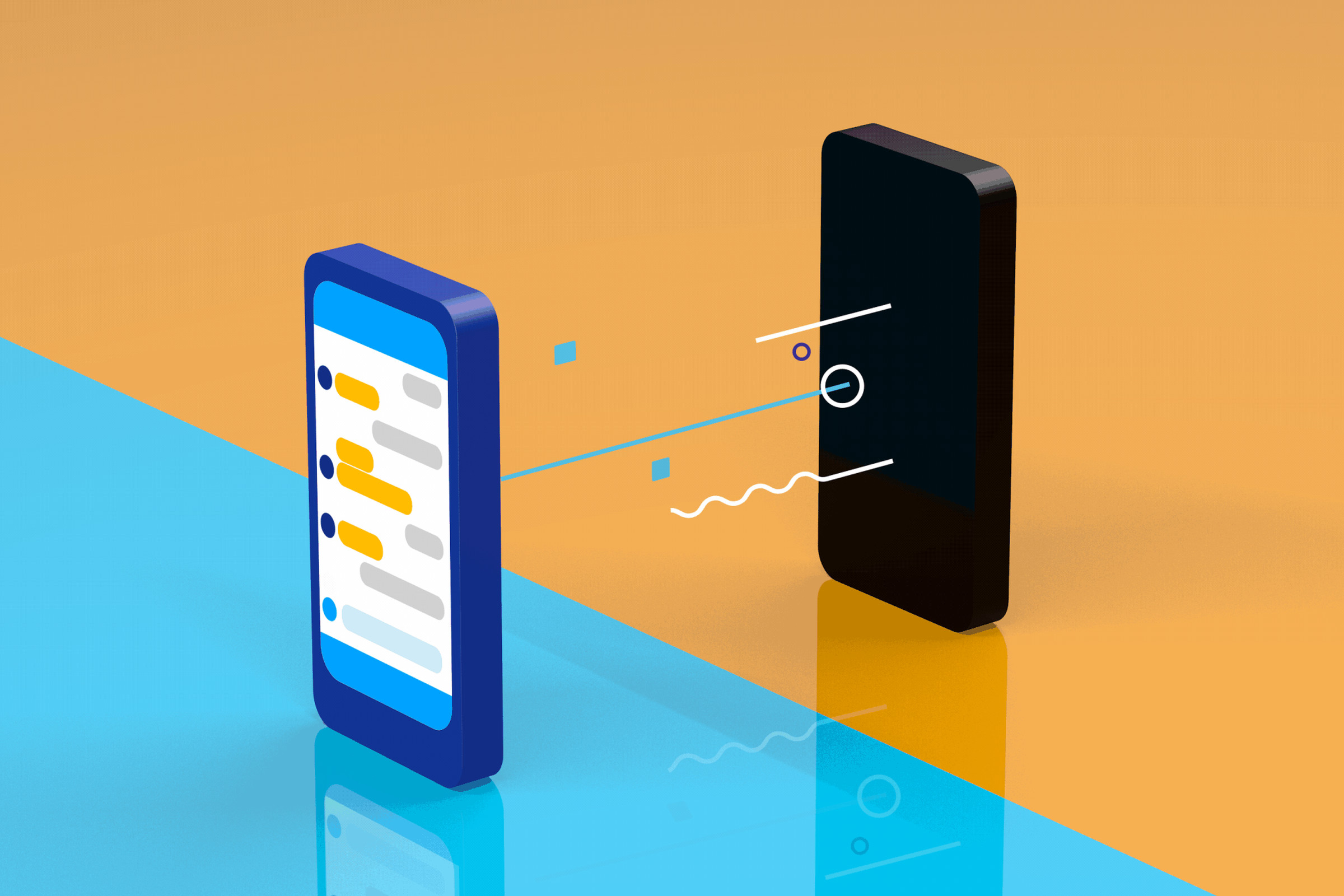 An illustration of two phones sharing data