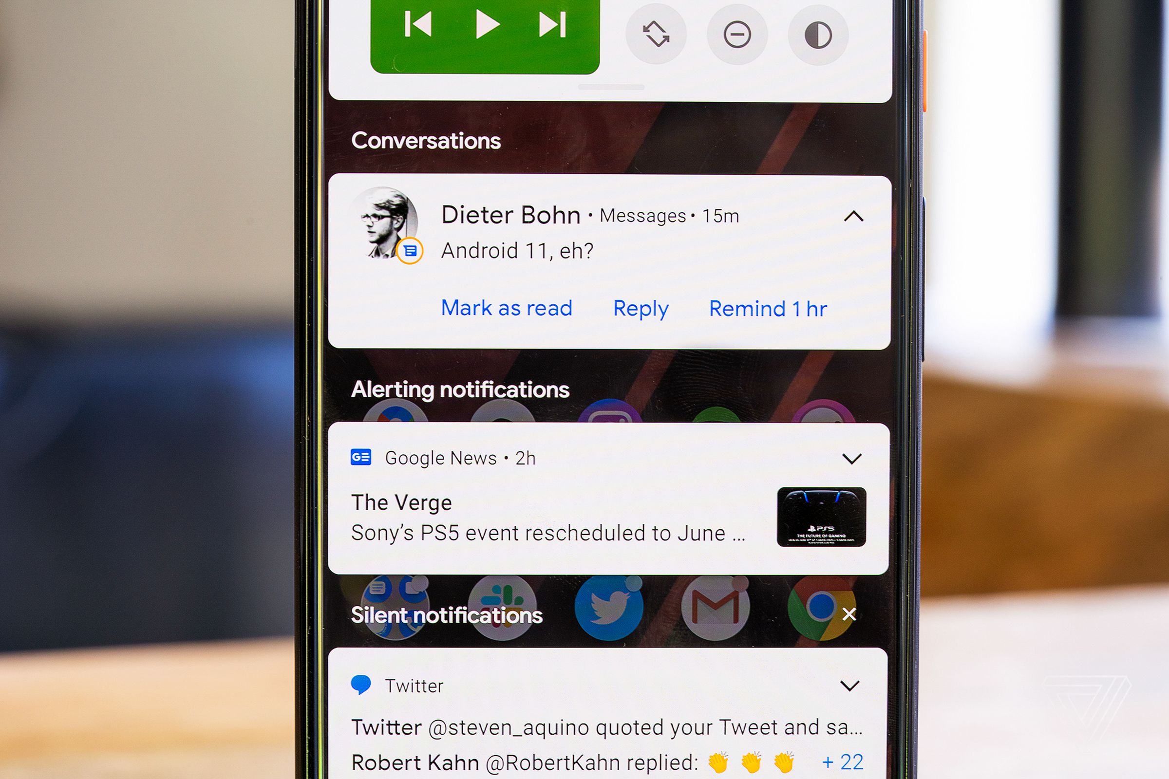 Phone displaying Android 11 Beta