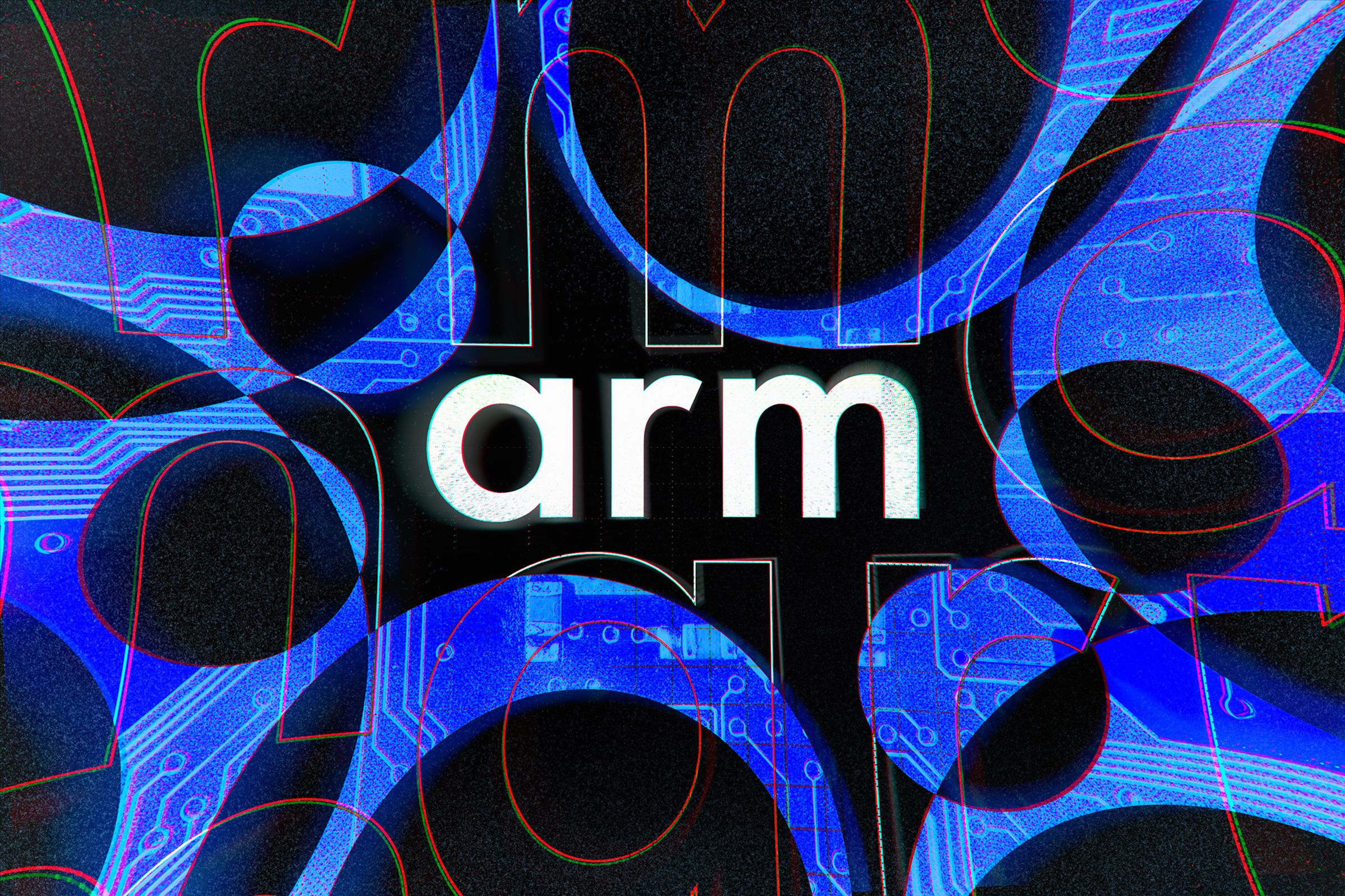 The word “arm” is superimposed on a psychedelic background