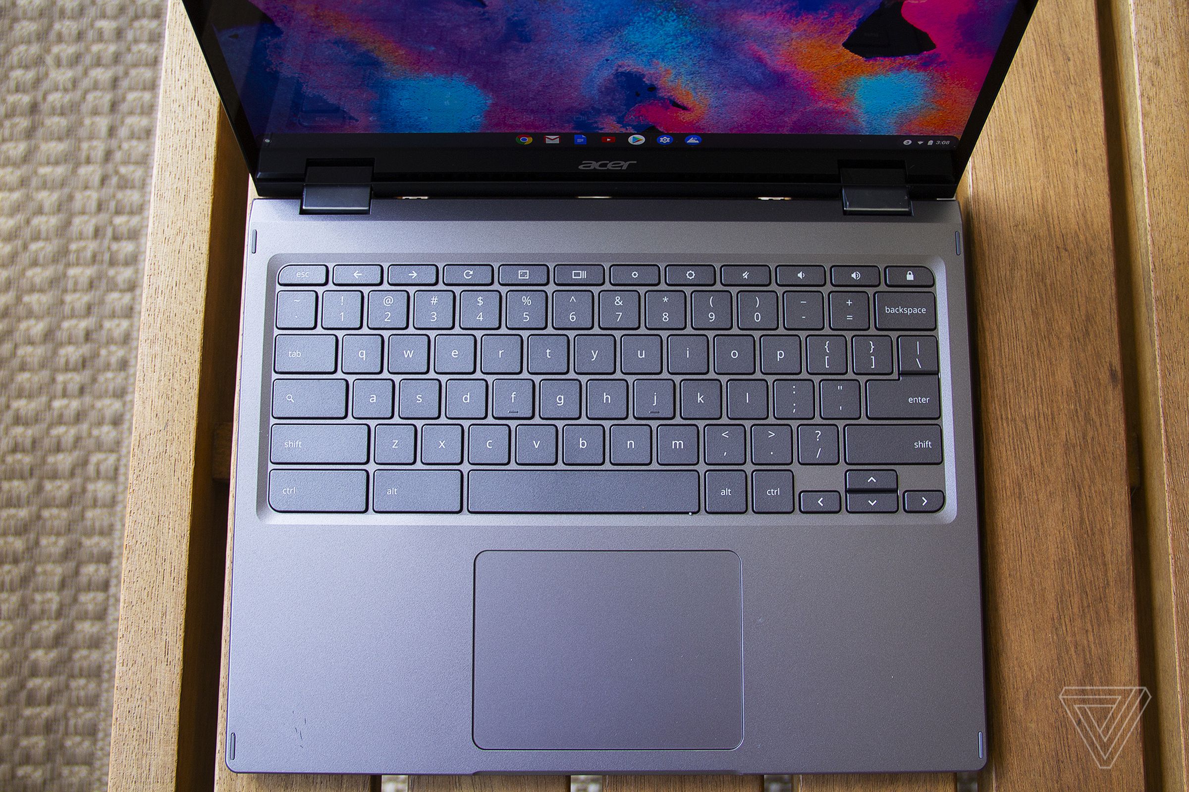 The Acer Chromebook Spin 713’s keyboard from above.