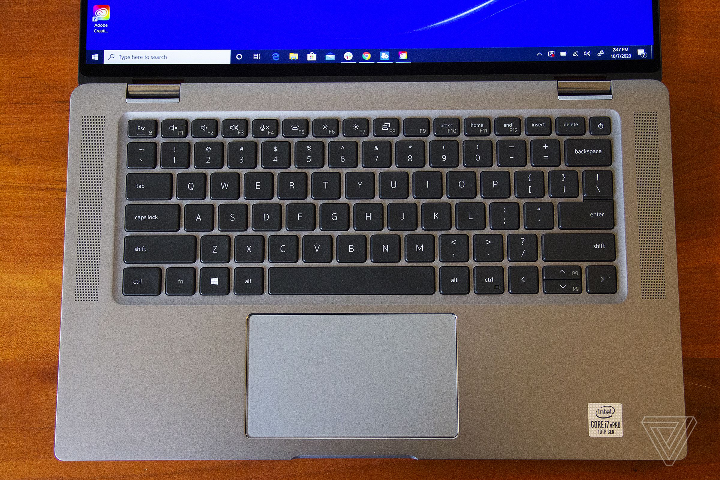 The keyboard deck of the Dell Latitude 9510 2-in-1 seen from above.